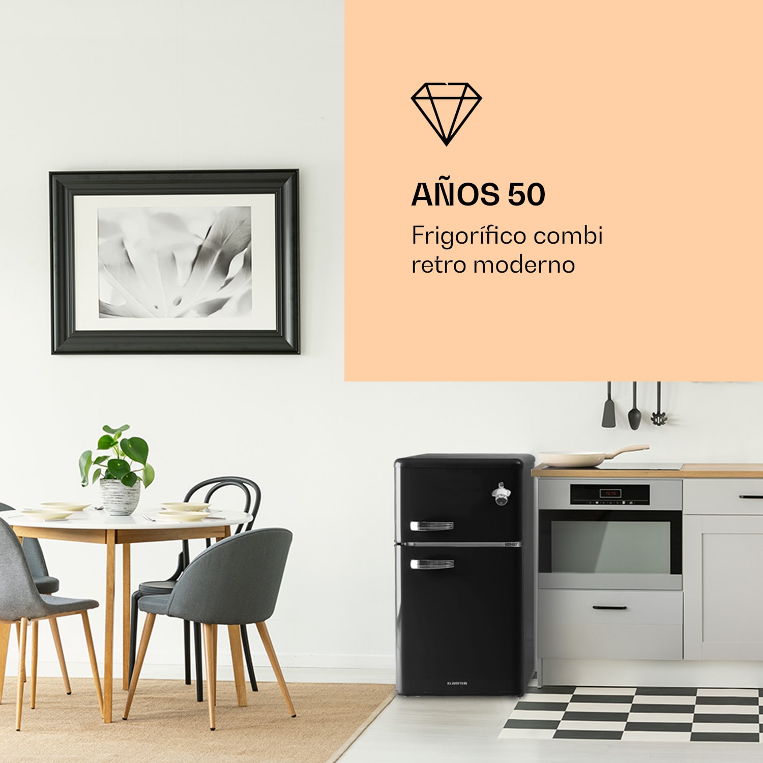 Irene Combi frigorífico y congelador 85 litros diseño retro Negro