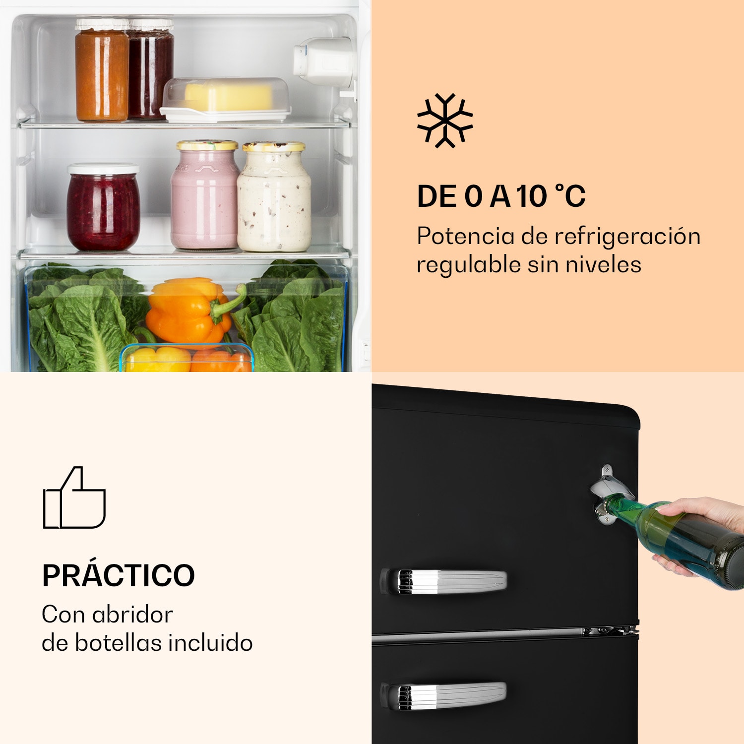 Irene Combi frigorífico y congelador 85 litros diseño retro Negro