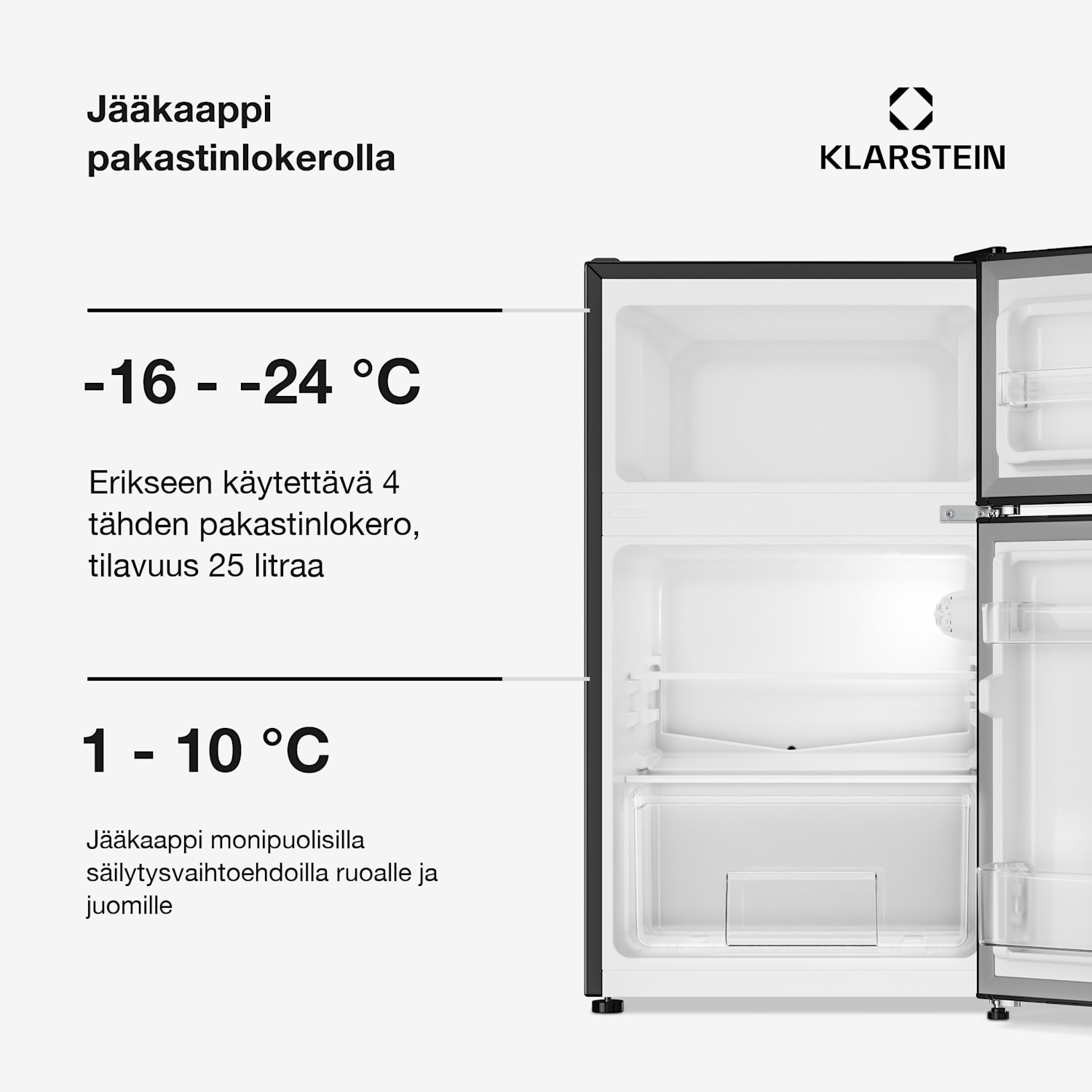 Irene jääkaappipakastin 86 l retromuotoilu Musta