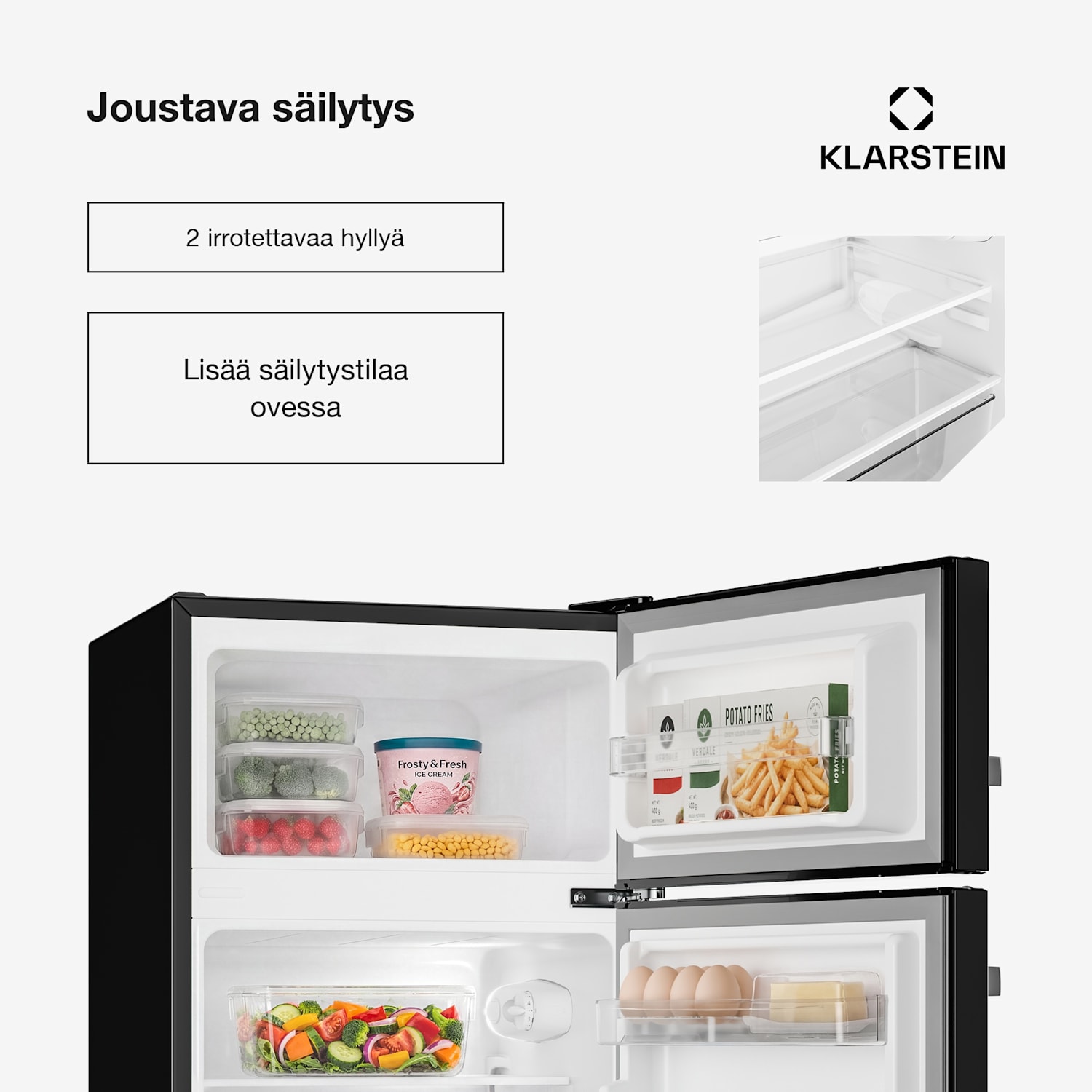 Irene jääkaappipakastin 86 l retromuotoilu Musta