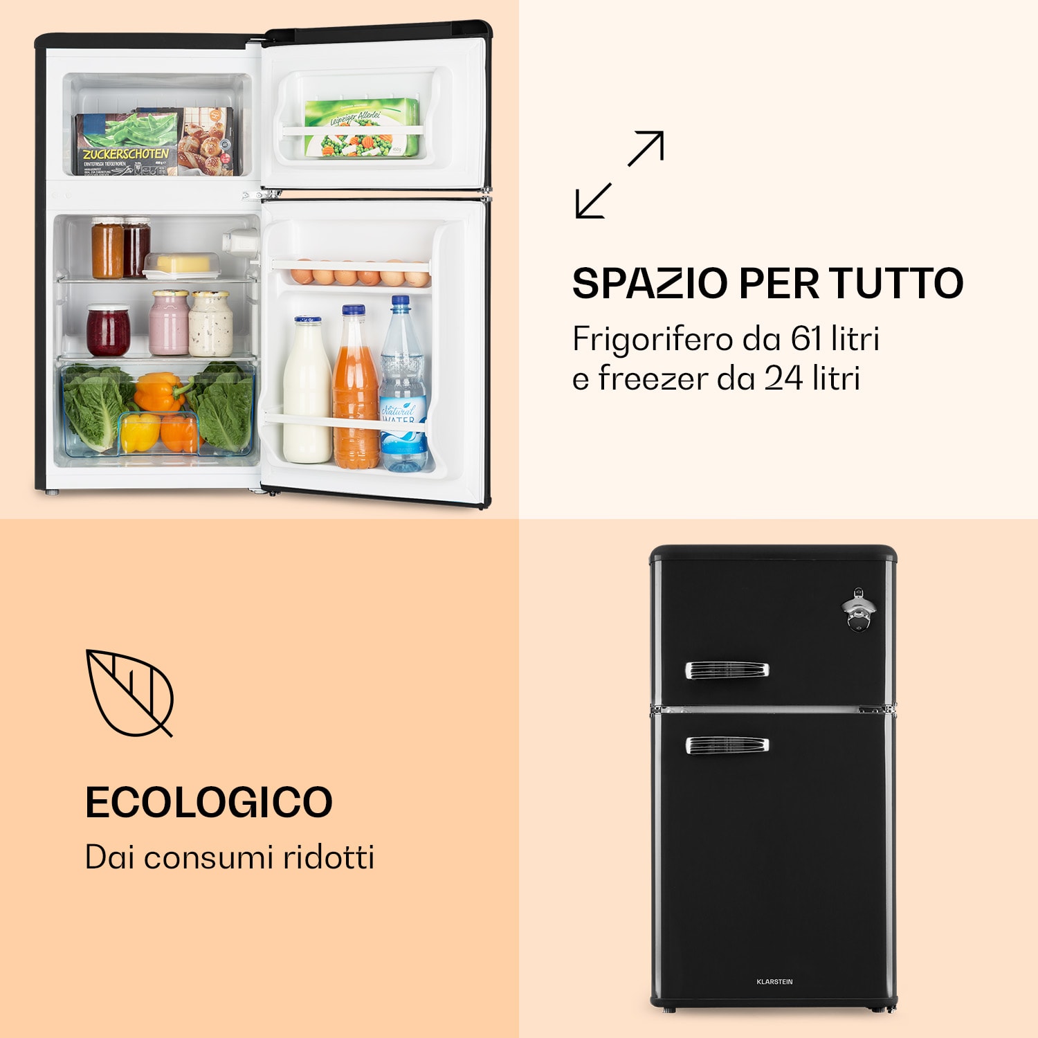 Irene frigorifero combinato con freezer 85 litri design rétro Nero