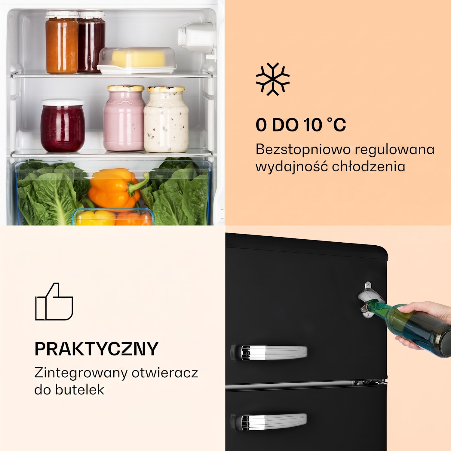 Irene, chłodziarko-zamrażarka retro, 61 l/25 l, czarna Czarny