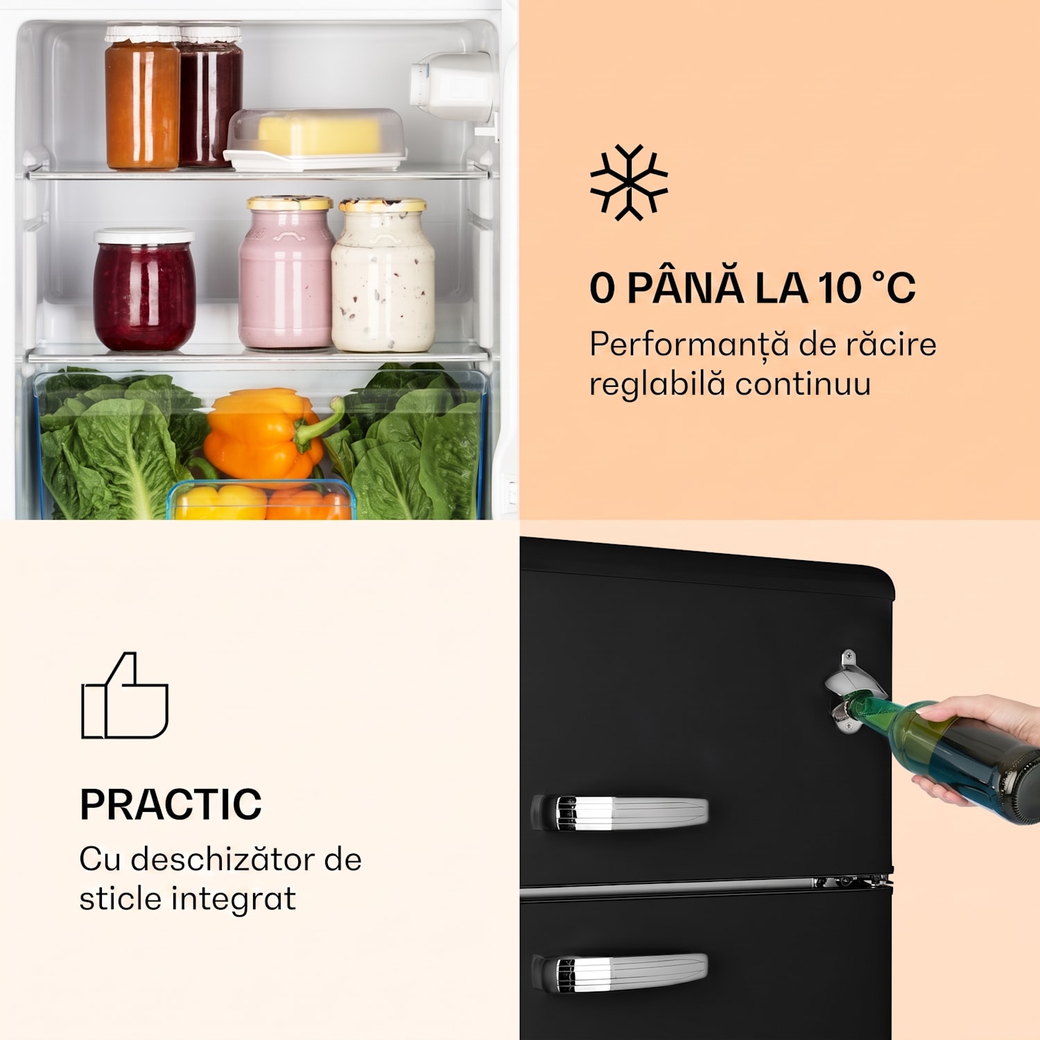 Irene, frigider-congelator, 61 l frigider, 25 l congelator, negru Negru