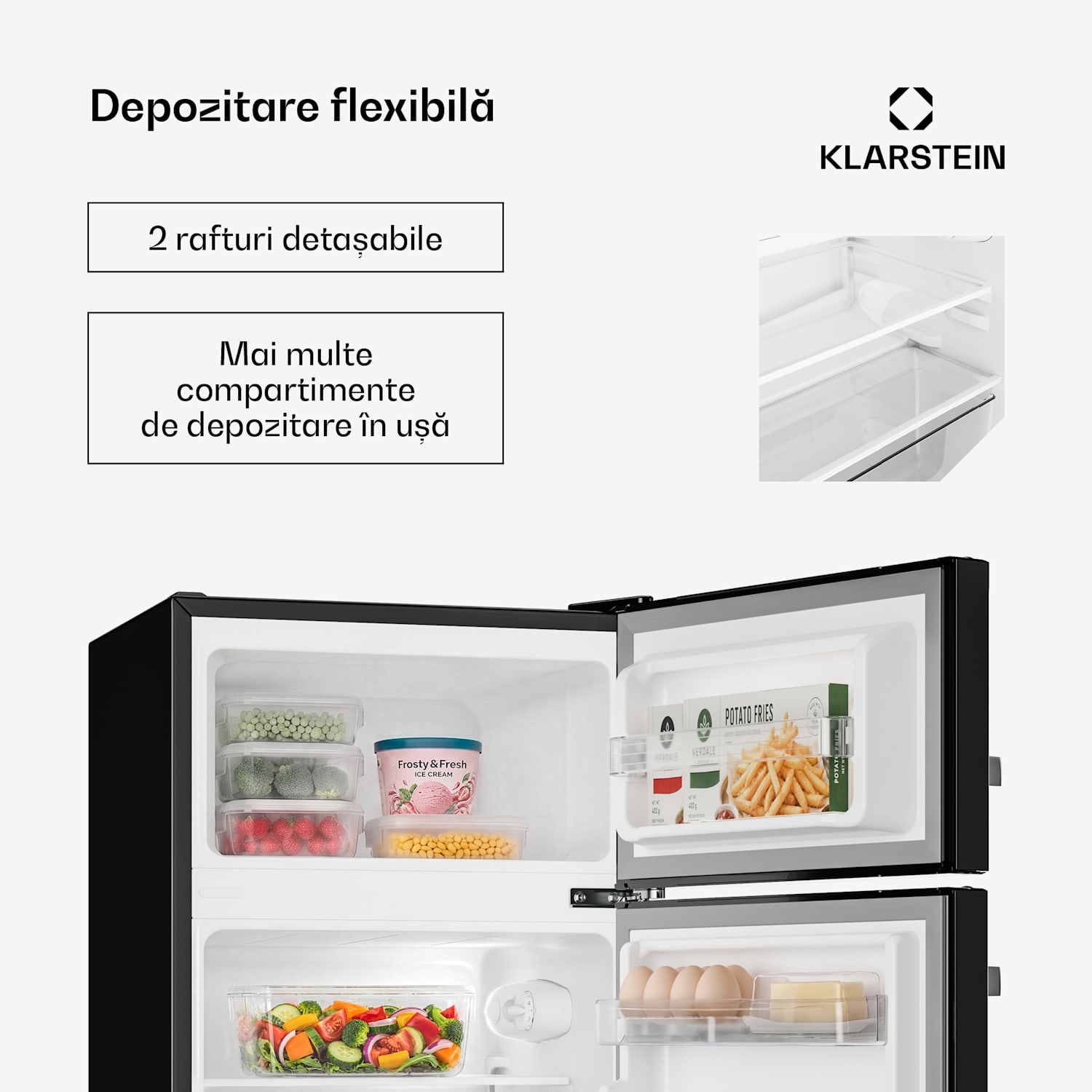 Irene, frigider-congelator, 61 l frigider, 25 l congelator, negru Negru