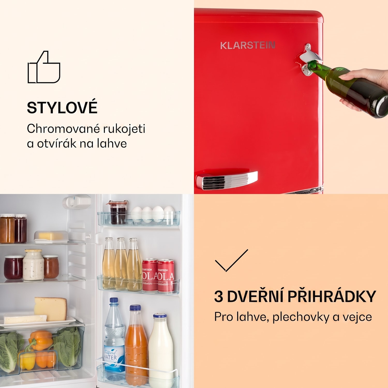 Audrey, kombinovaná chladnička s mrazničkou, 97 l / 39 l, Retro-Look, 2 úrovně 97 + 39 L | Červená
