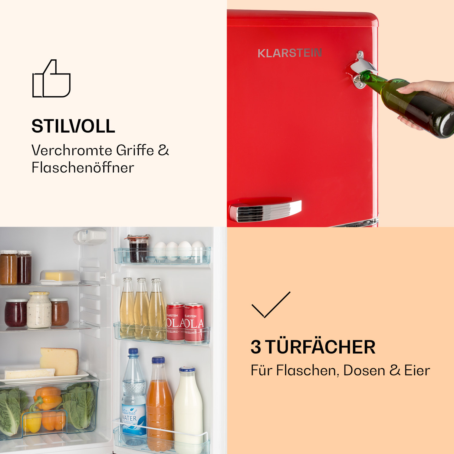 Audrey Kühl- & Gefrierkombination 97l/39l Retro-Look 2 Böden 97 + 39 L | Rot