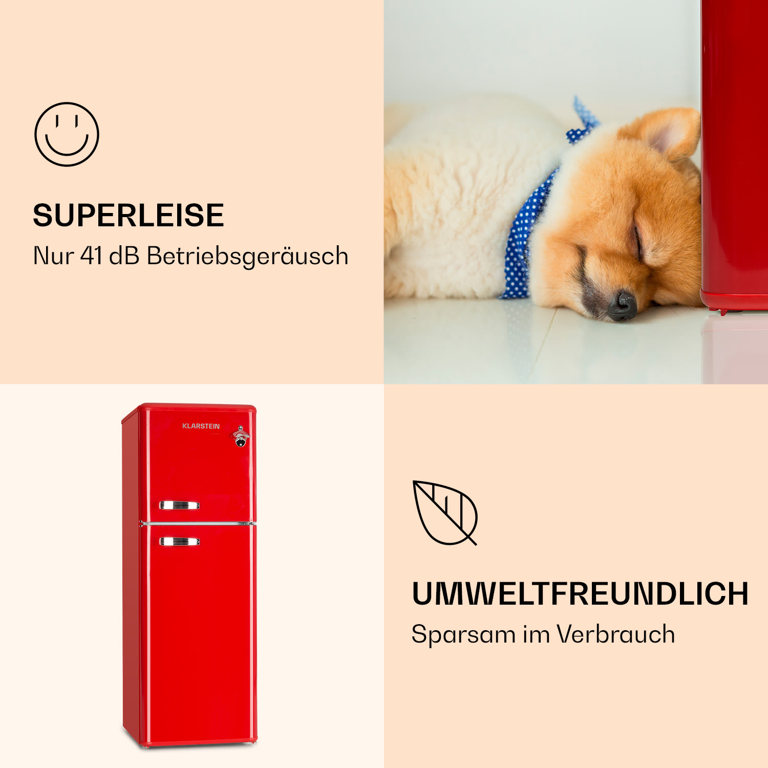 Audrey Kühl- & Gefrierkombination 97l/39l Retro-Look 2 Böden 97 + 39 L | Rot