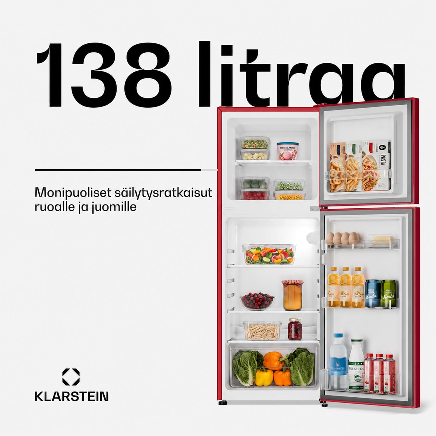 Audrey jääkaappipakastin 98 l/40 l retrolook 2 tasoa 97 + 39 L | Punainen