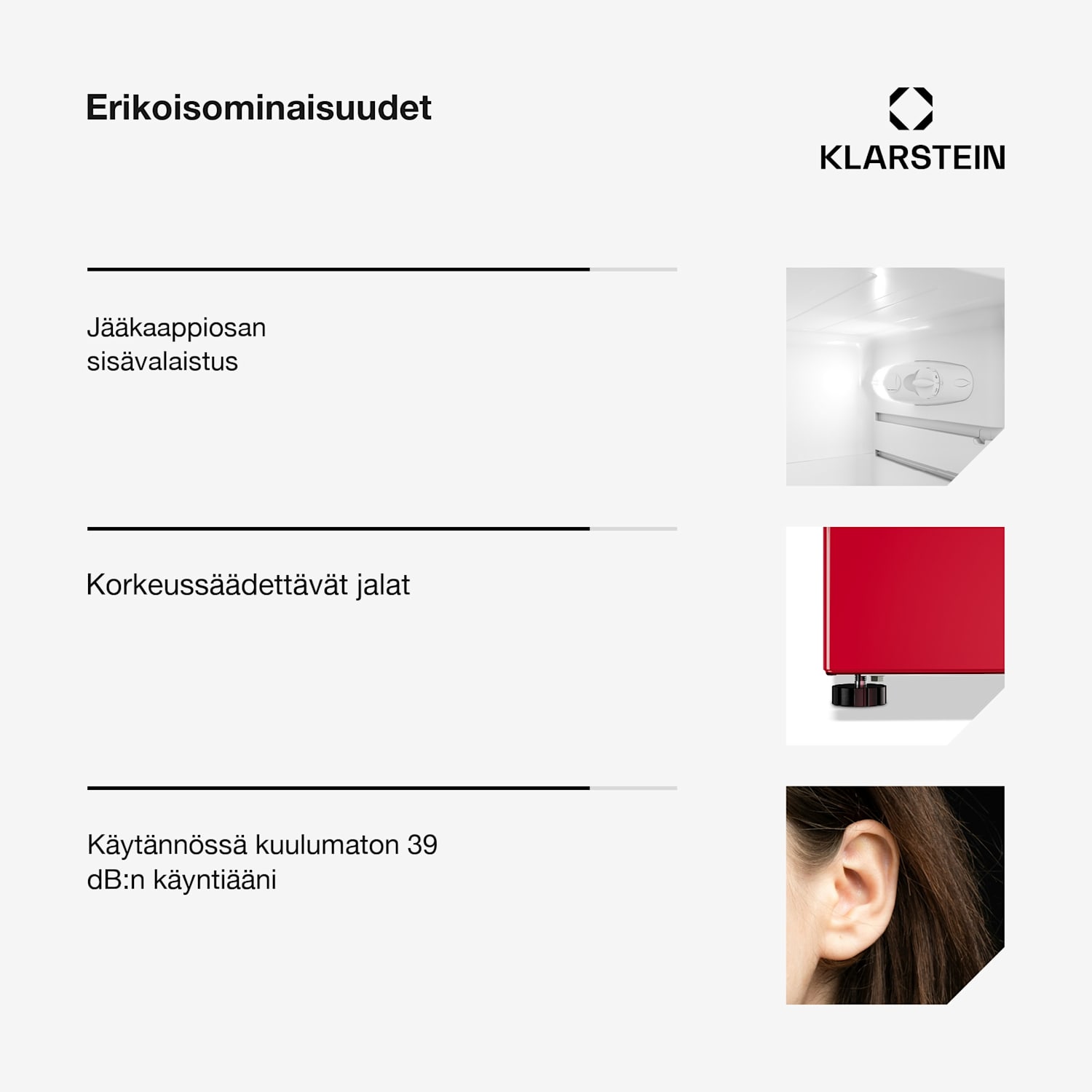 Audrey jääkaappipakastin 98 l/40 l retrolook 2 tasoa 97 + 39 L | Punainen