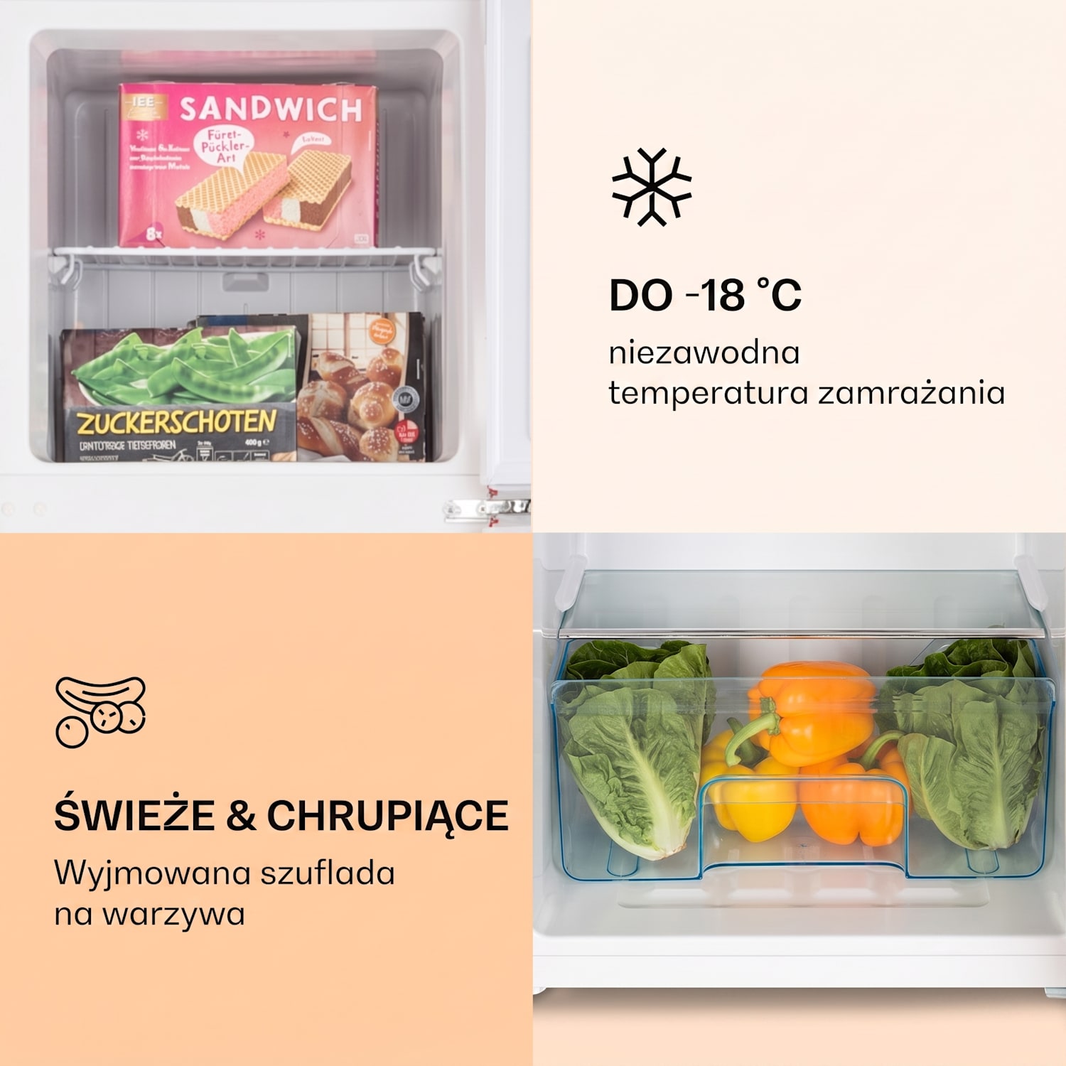 Audrey, lodówko-zamrażarka, lodówka z zamrażarką, 97 l/39 l, 2 półki, wygląd retro 97 + 39 L | Czerwony