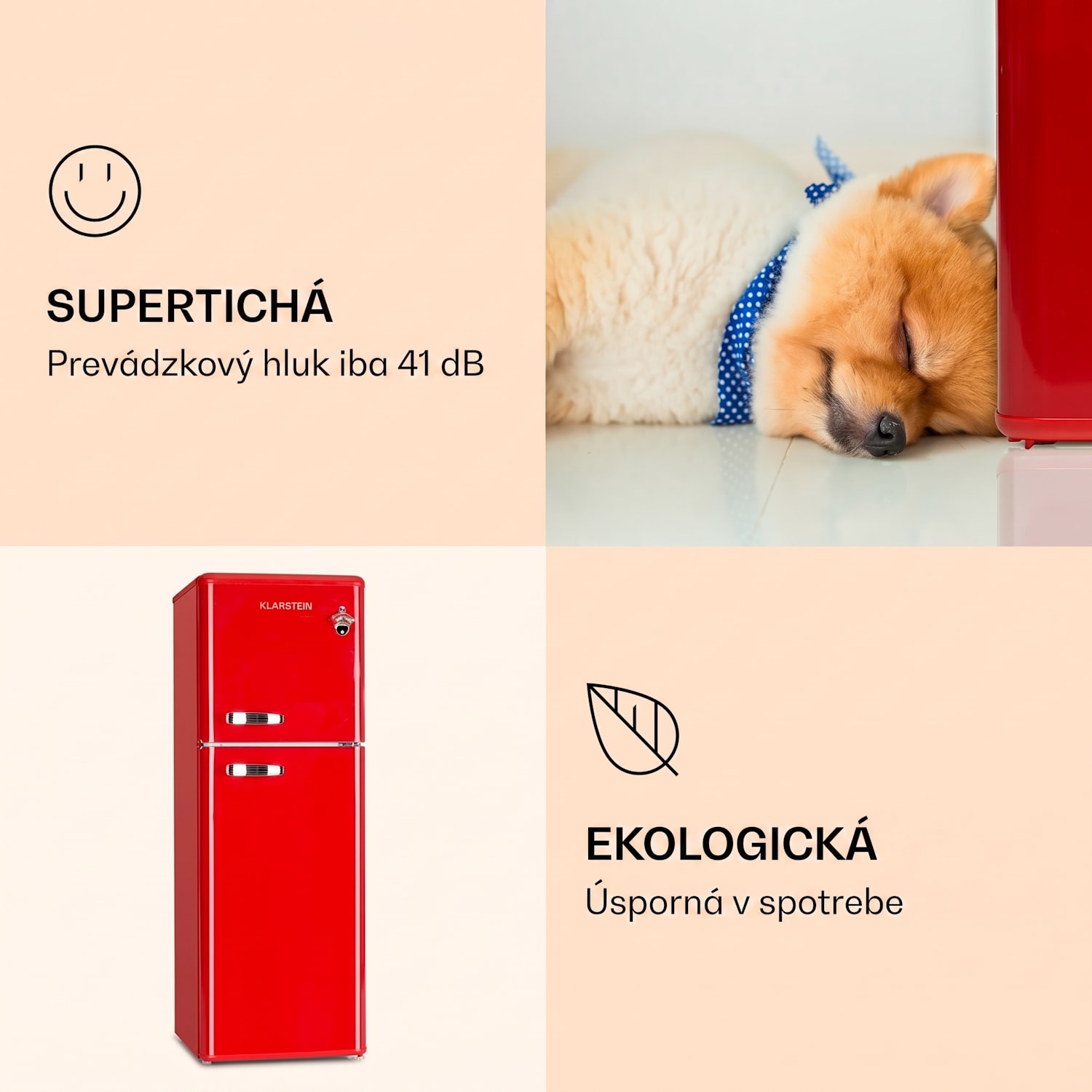Audrey, kombinovaná chladnička s mrazničkou, 97l/39l, Retro-Look, 2 úrovne 97 + 39 L | Červená