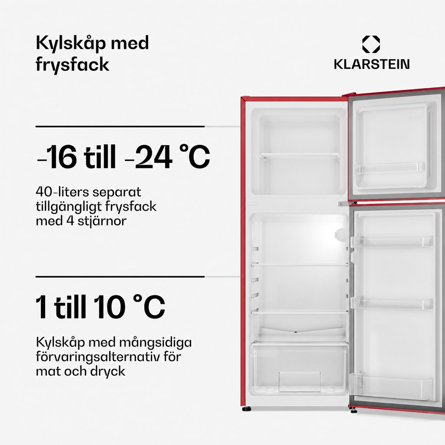 Audrey kyl/frys 98 l/40 l retrolook 2 hyllor 97 + 39 L | Röd
