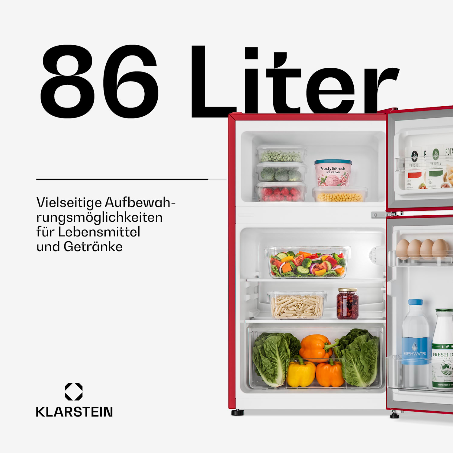 Irene combiné réfrigérateur-congélateur 85 litres design rétro Rouge