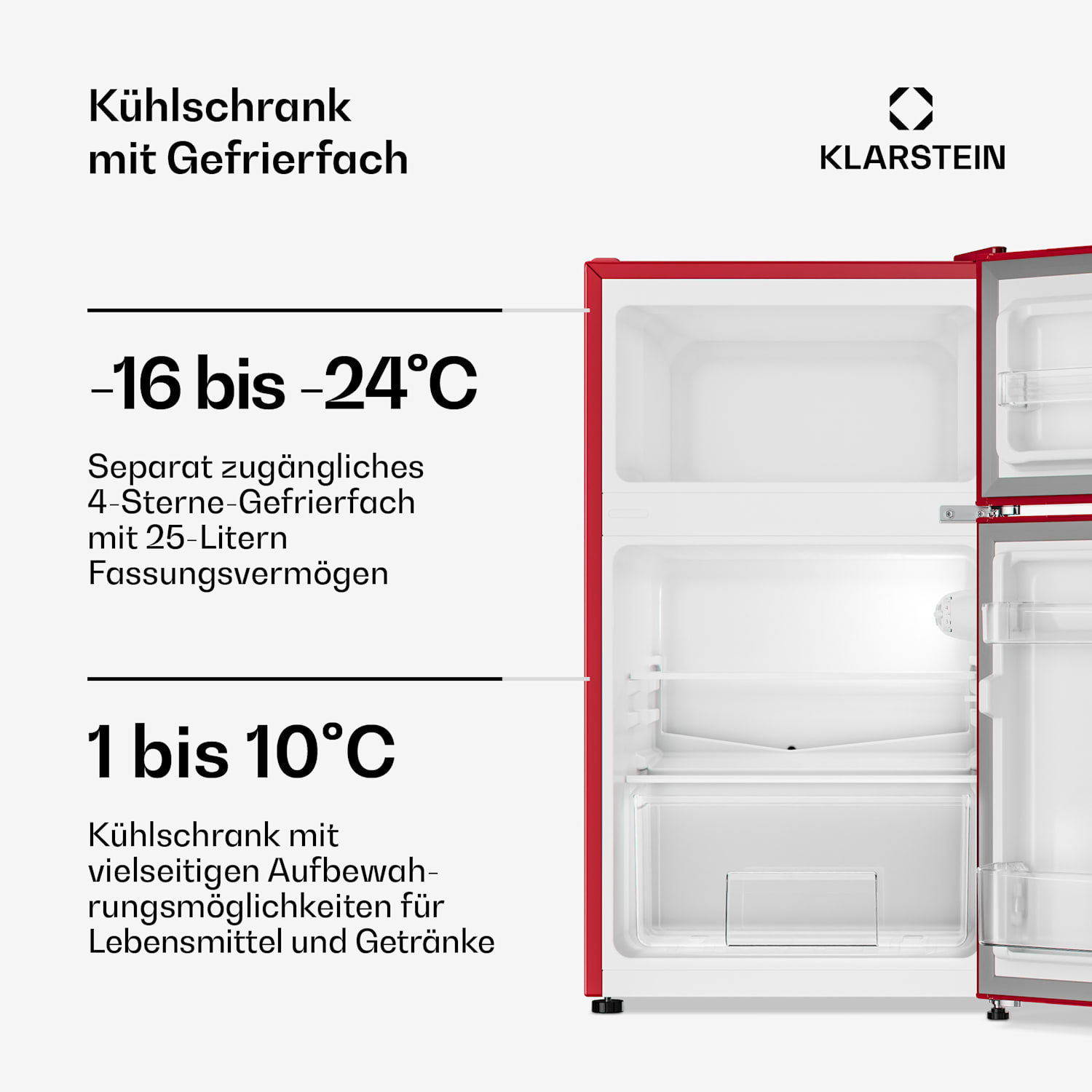 Irene combiné réfrigérateur-congélateur 85 litres design rétro Rouge