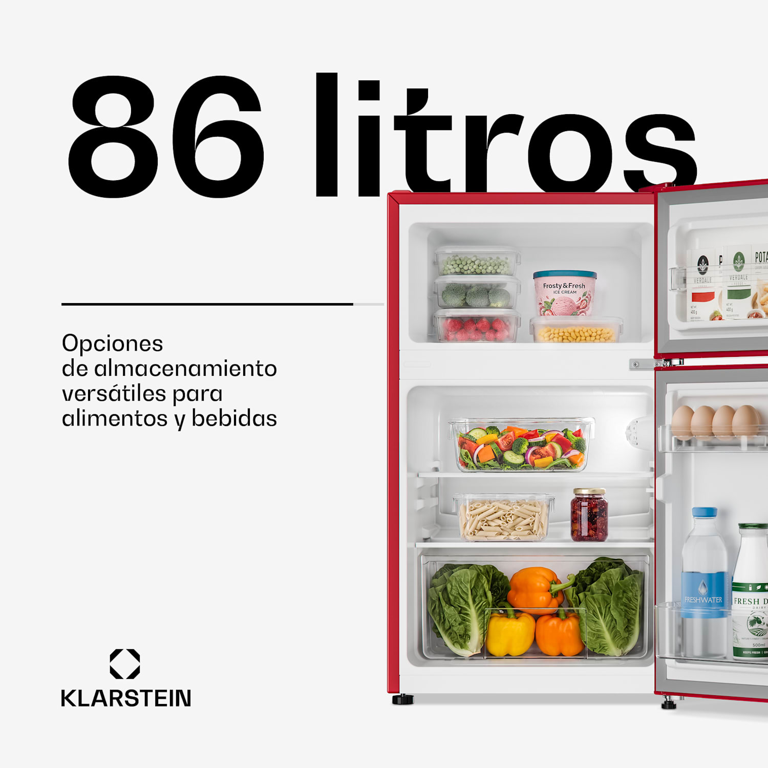 Irene Combi frigorífico y congelador 85 litros diseño retro Rojo