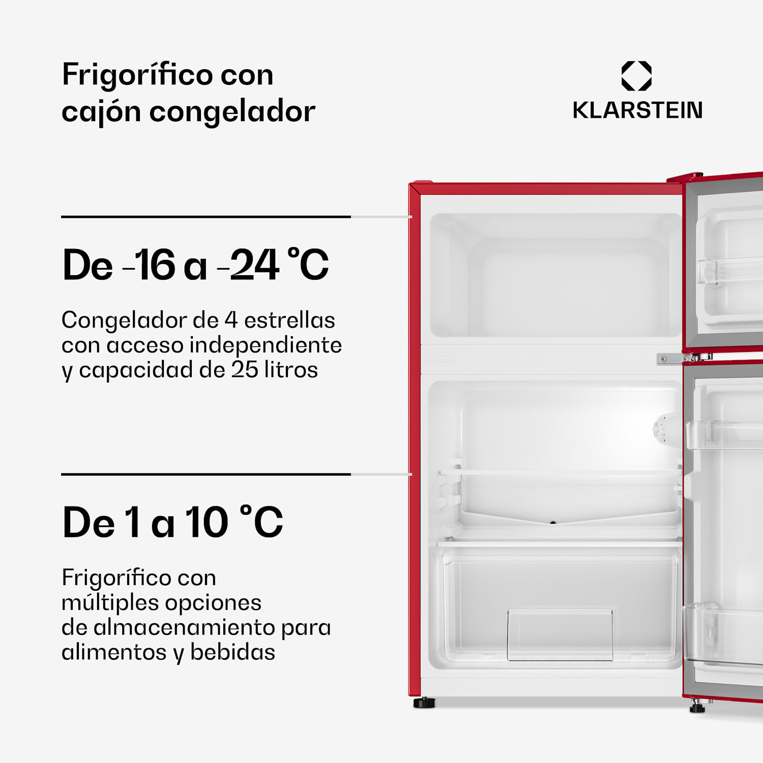 Irene Combi frigorífico y congelador 85 litros diseño retro Rojo