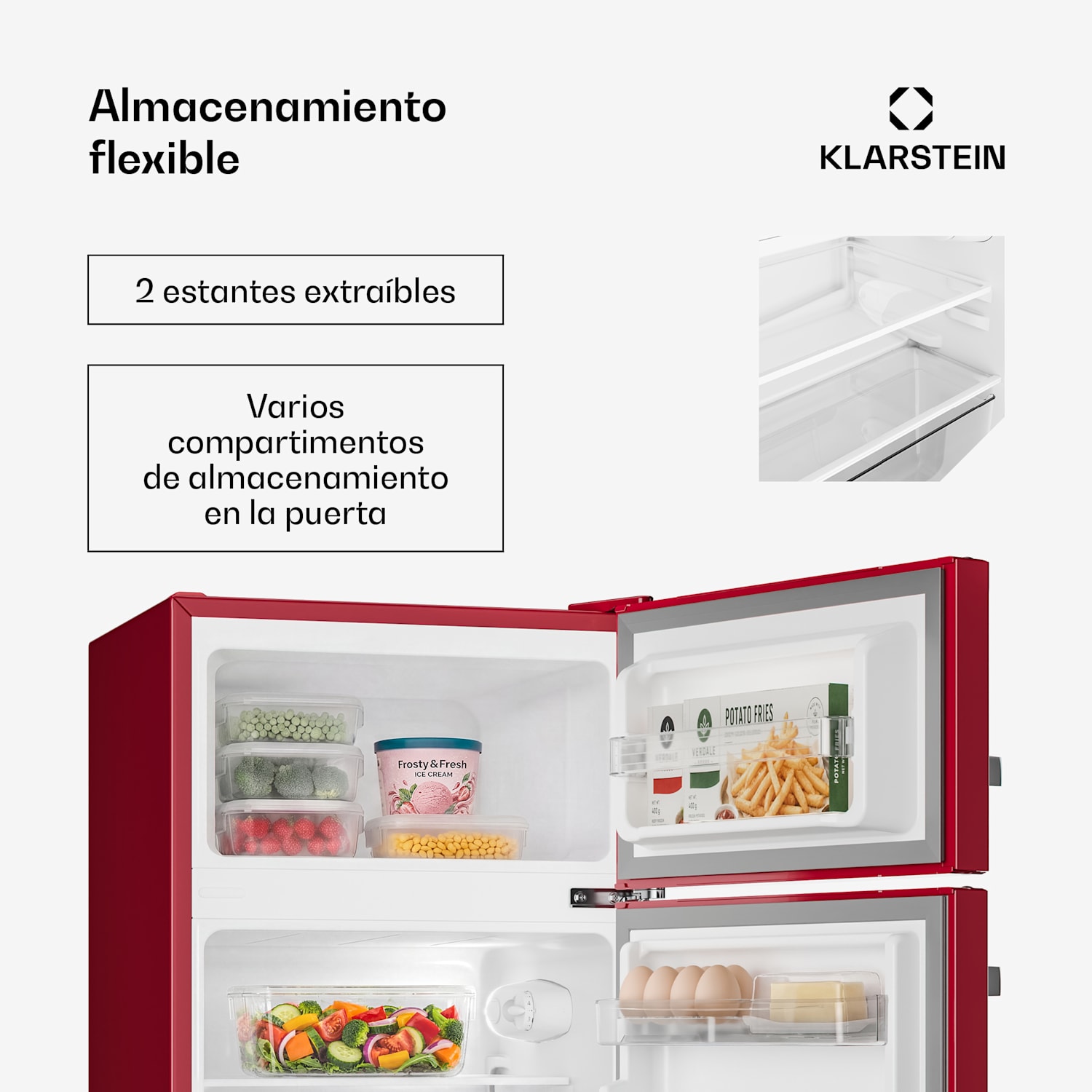 Irene Combi frigorífico y congelador 85 litros diseño retro Rojo