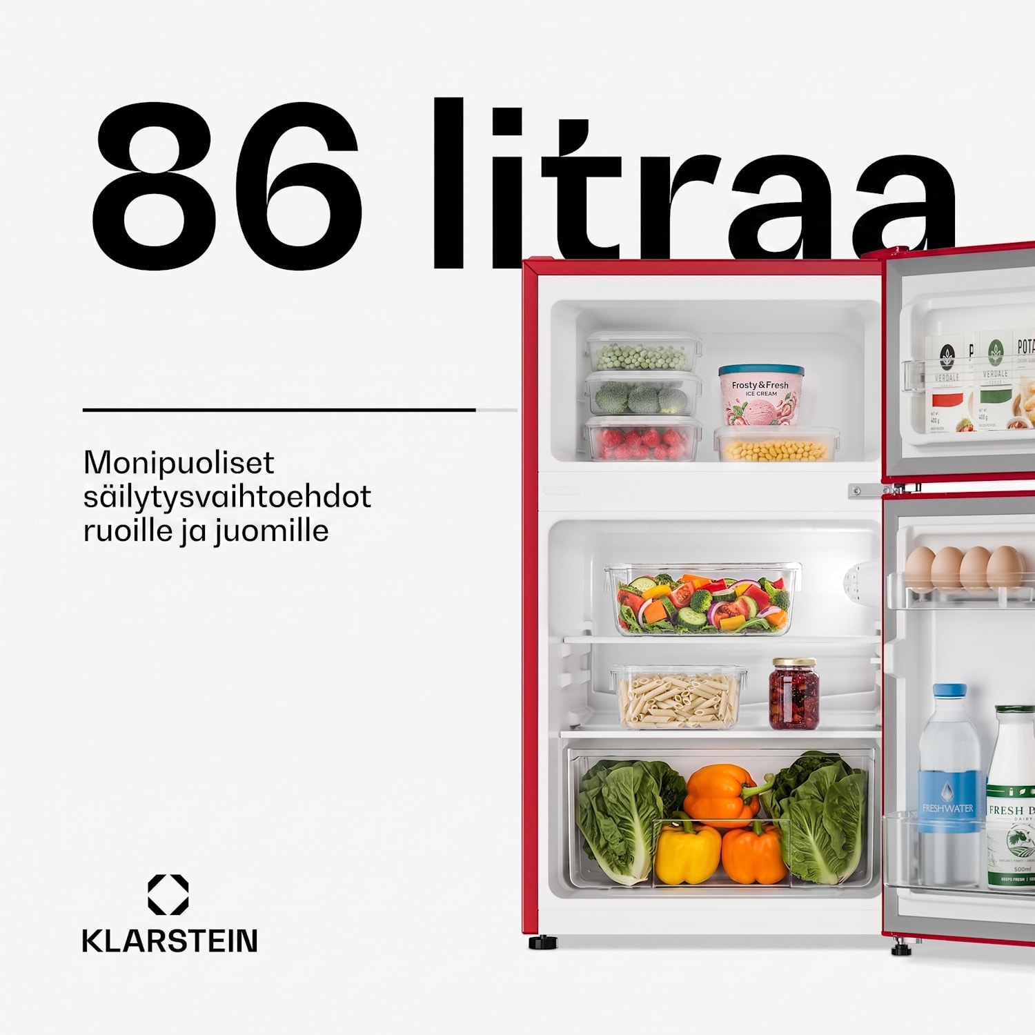 Irene jääkaappipakastin 85 l retromuotoilu Punainen
