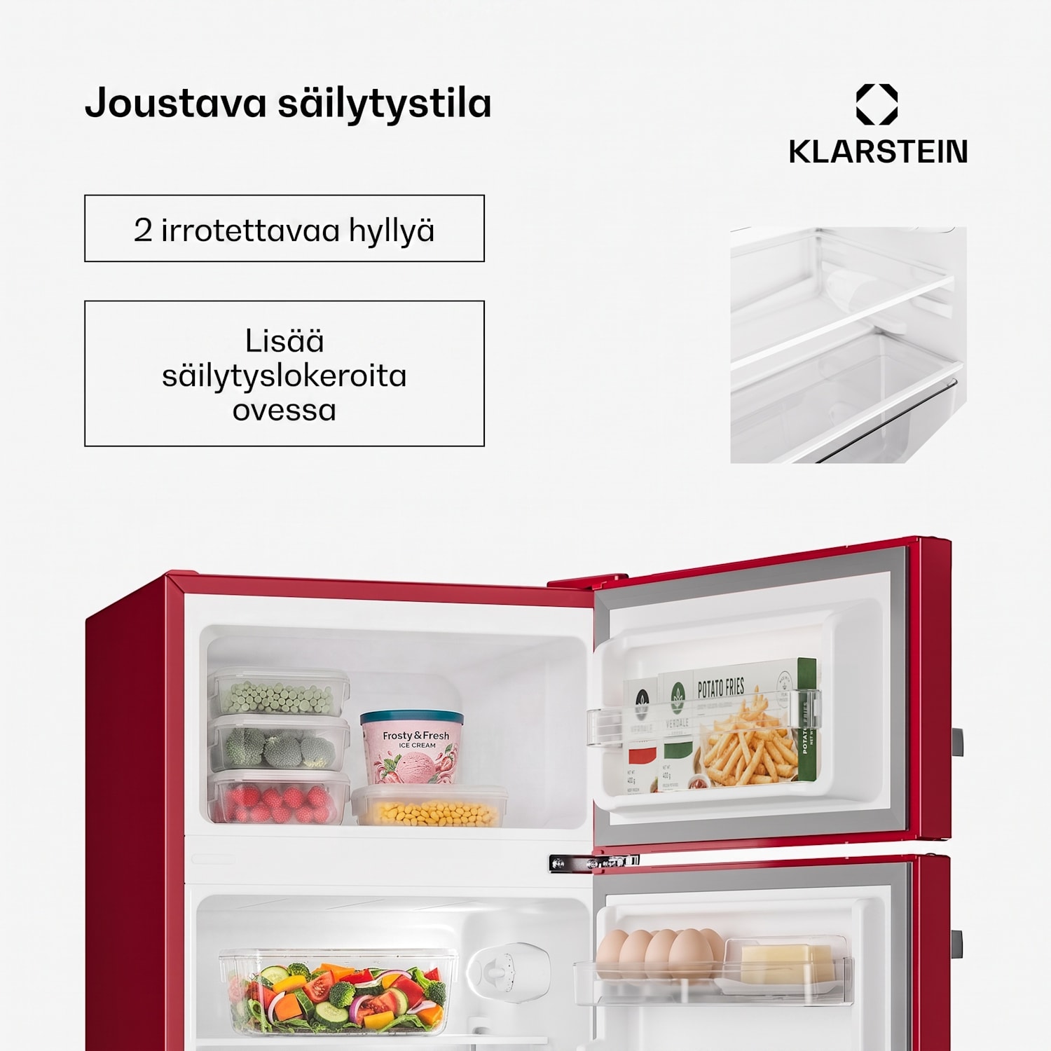 Irene jääkaappipakastin 85 l retromuotoilu Punainen