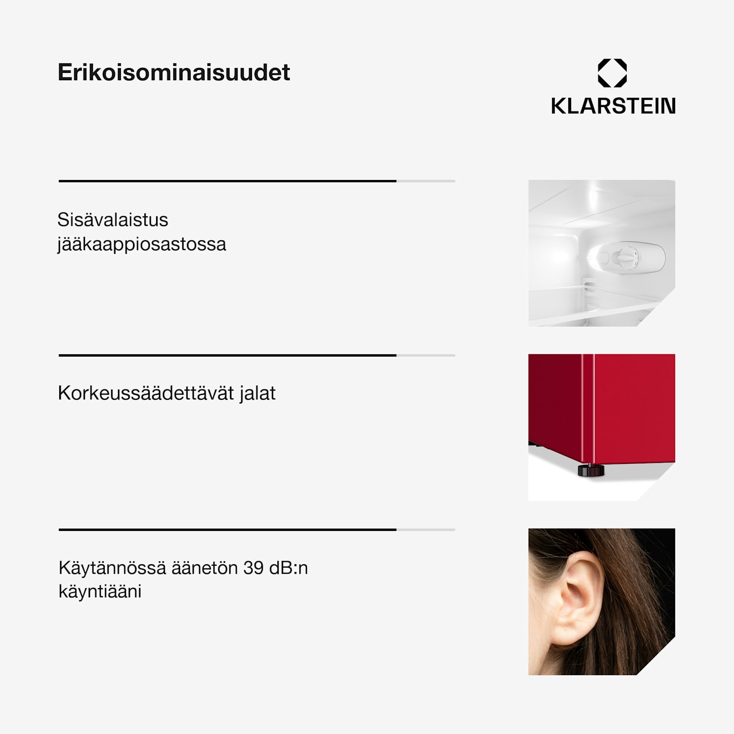 Irene jääkaappipakastin 85 l retromuotoilu Punainen