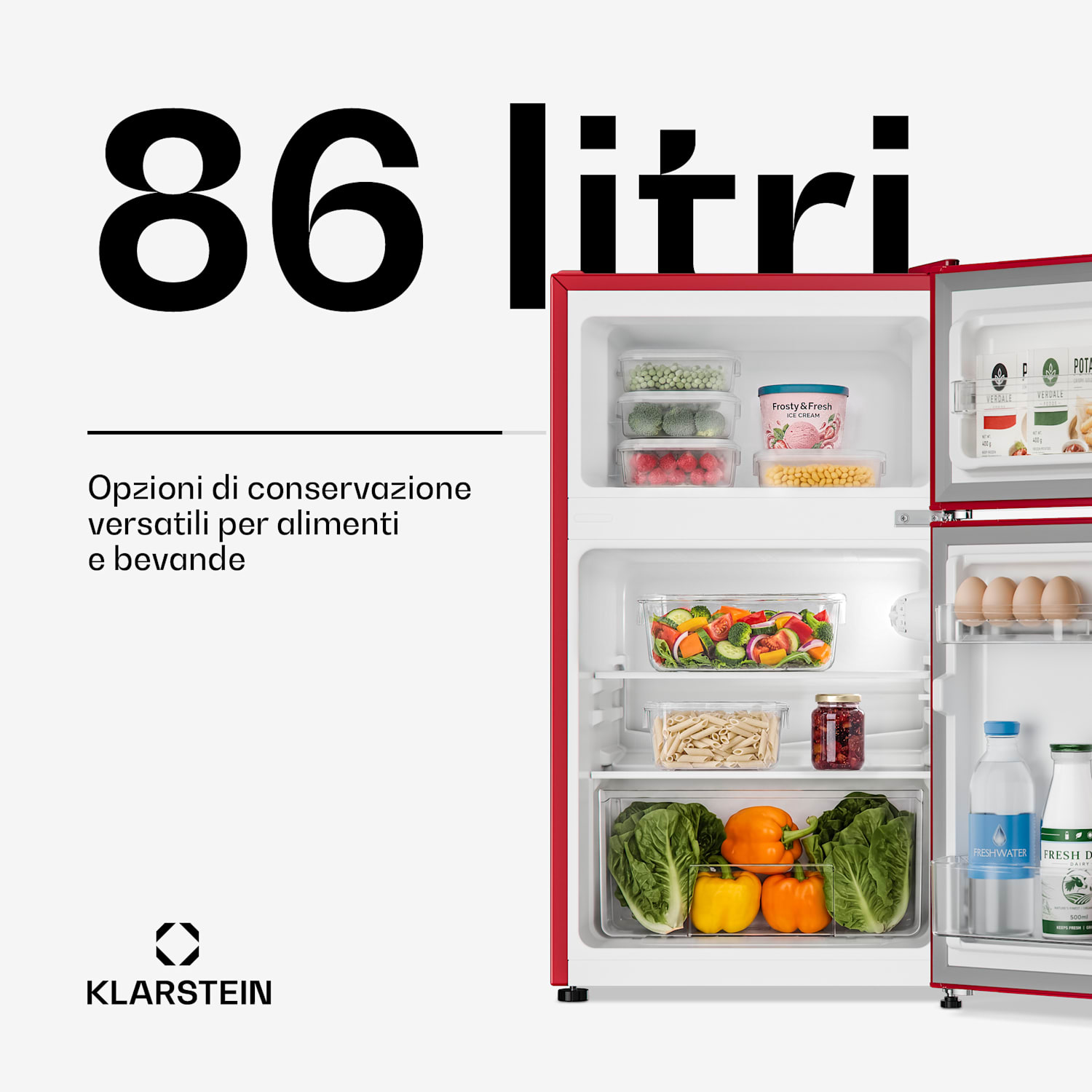 Irene frigorifero combinato con freezer 85 litri design rétro Rosso