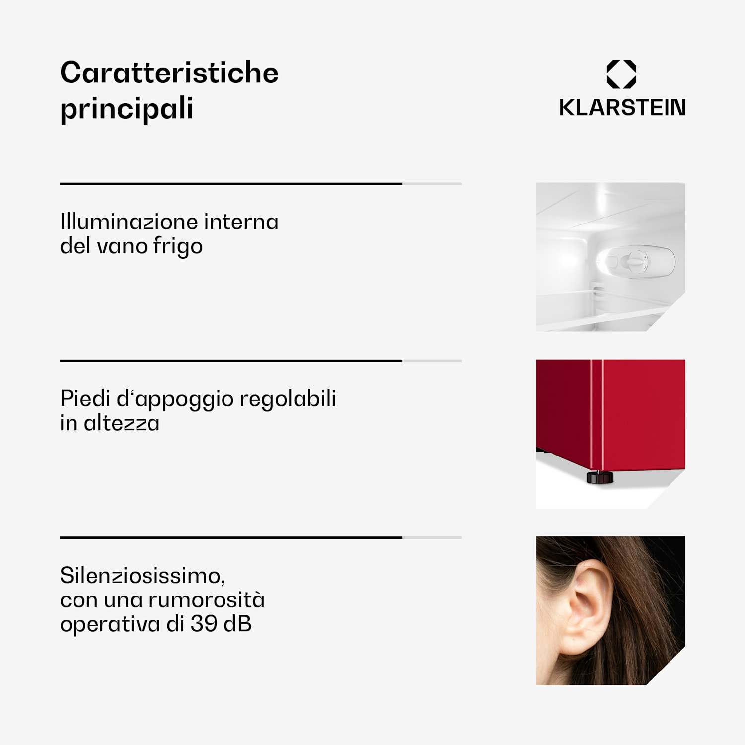 Irene frigorifero combinato con freezer 85 litri design rétro Rosso