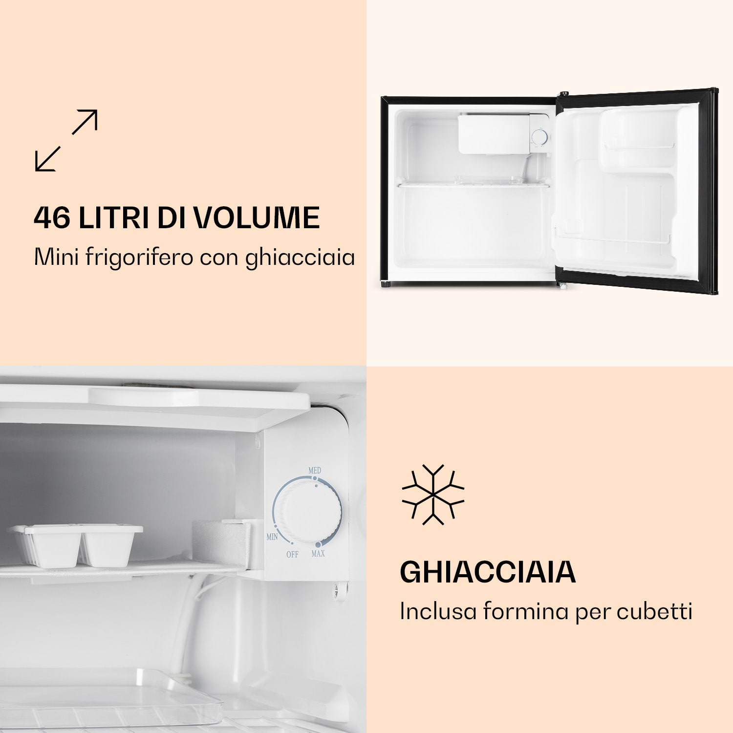 KS50-A - Mini frigo, 46 litri, con vano per il ghiaccio 41 dB 