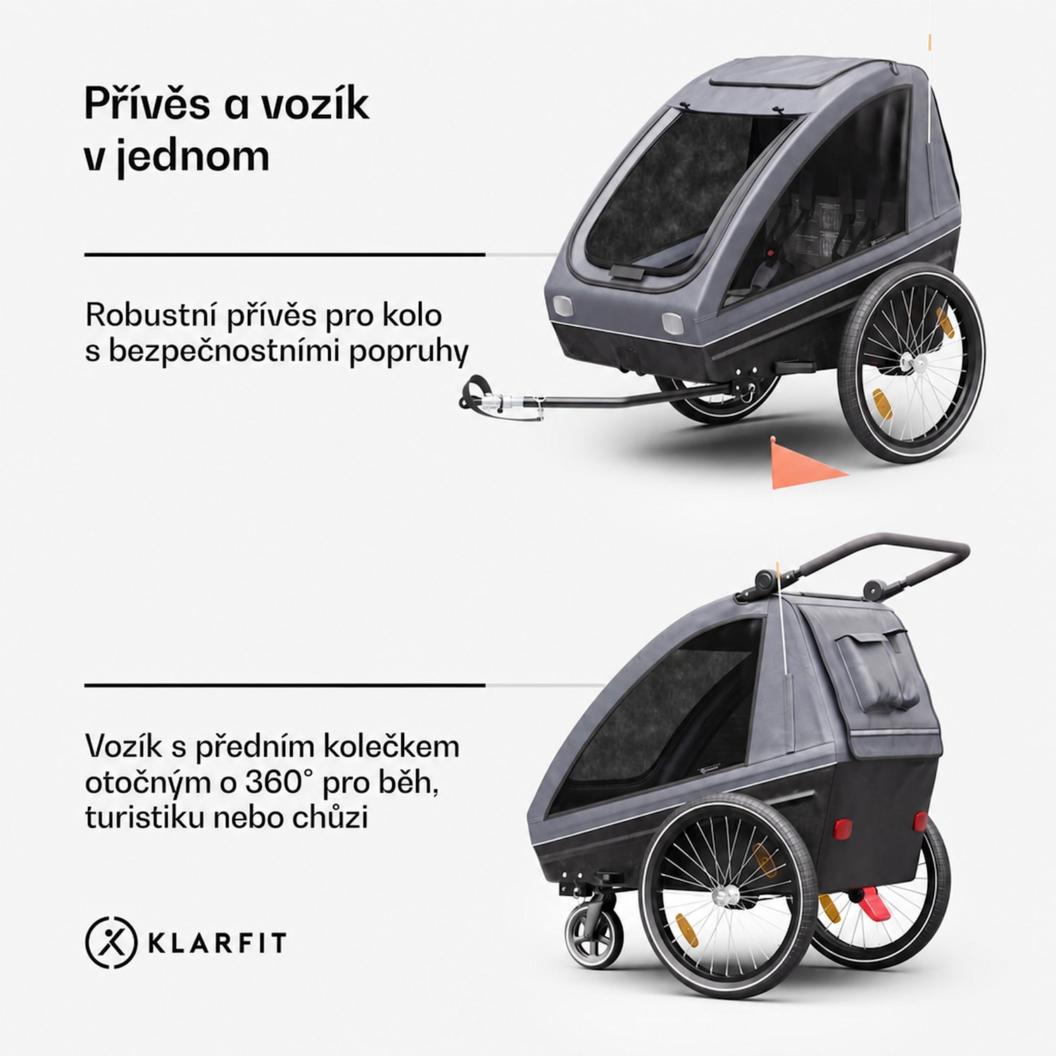 GoKiddo, přívěs na kolo, skládací, integrované brzdy, rostoucí, pro 2 děti 