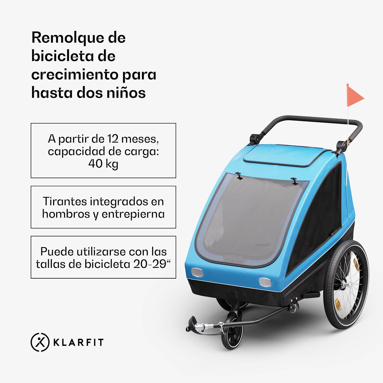 GoKiddo remolque de bicicleta Remolque/buggy plegable frenos integrados crecer con 2 niños 
