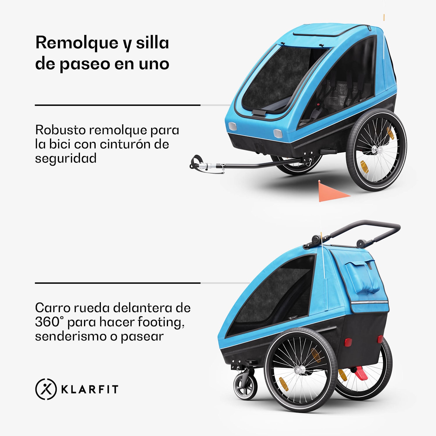 GoKiddo remolque de bicicleta Remolque/buggy plegable frenos integrados crecer con 2 niños 