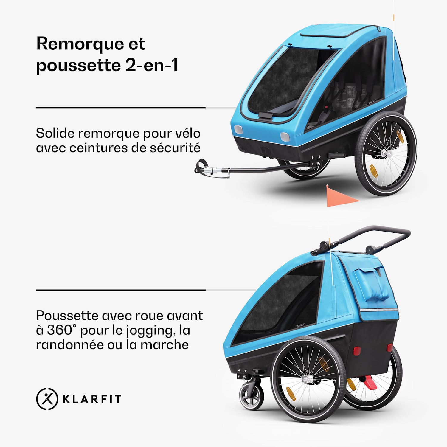 Remorque vélo GoKiddo remorque/buggy pliante freins intégrés évolutif pour 2 enfants 