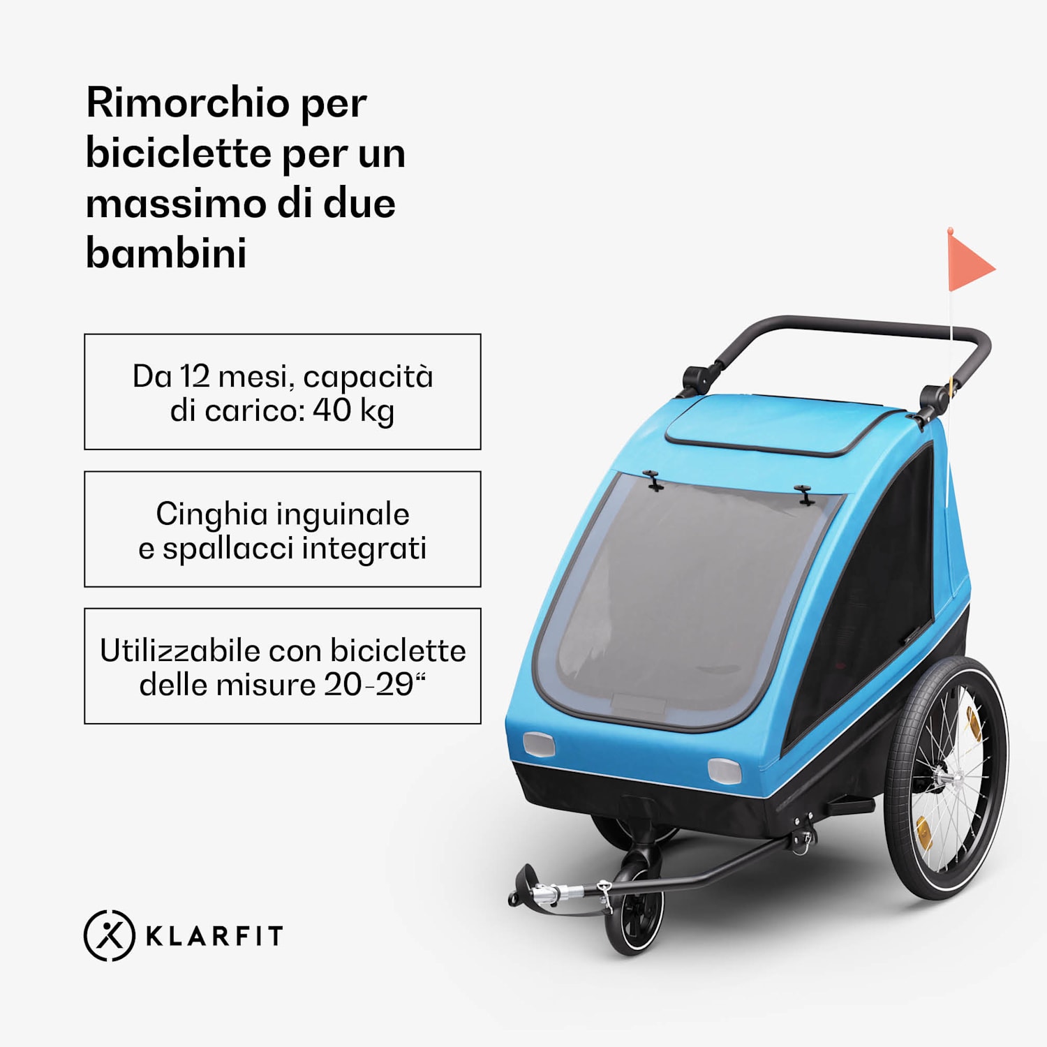 GoKiddo - Rimorchio per bicicletta/buggy pieghevole con freni integrati, regolabile, per 2 bambini 