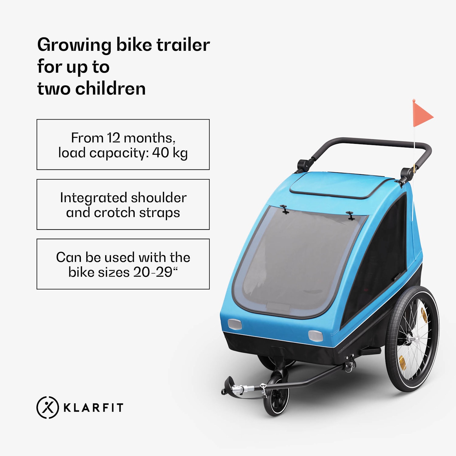 GoKiddo polkupyörän peräkärry peräkärry/lastenvaunu kokoontaitettava integroidut jarrut kasvava 2 lapselle 