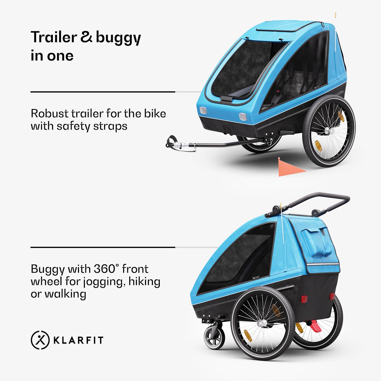 GoKiddo polkupyörän peräkärry peräkärry/lastenvaunu kokoontaitettava integroidut jarrut kasvava 2 lapselle 