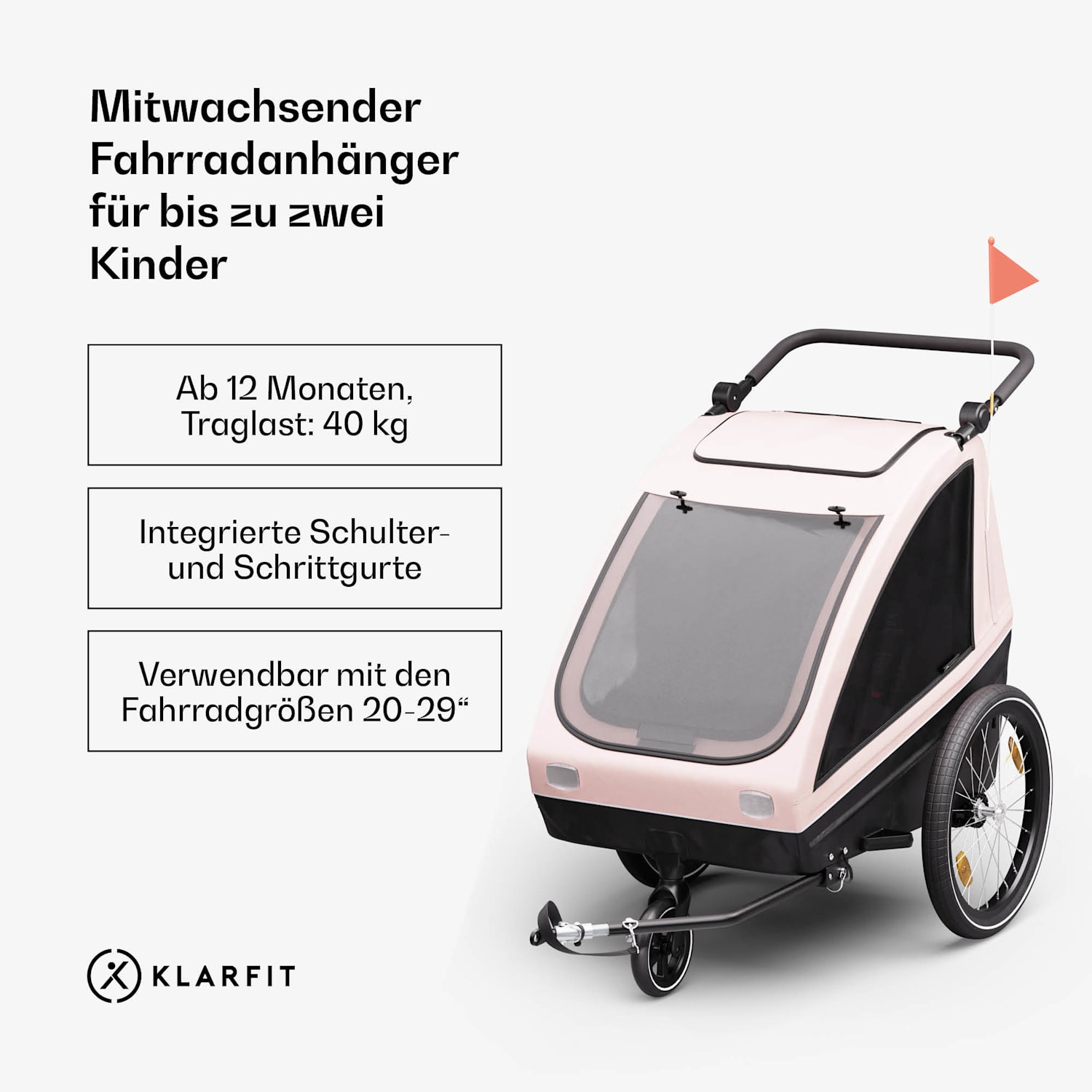GoKiddo Fahrradanhänger Anhänger/Buggy klappbar integrierte Bremsen mitwachsend für 2 Kinder 