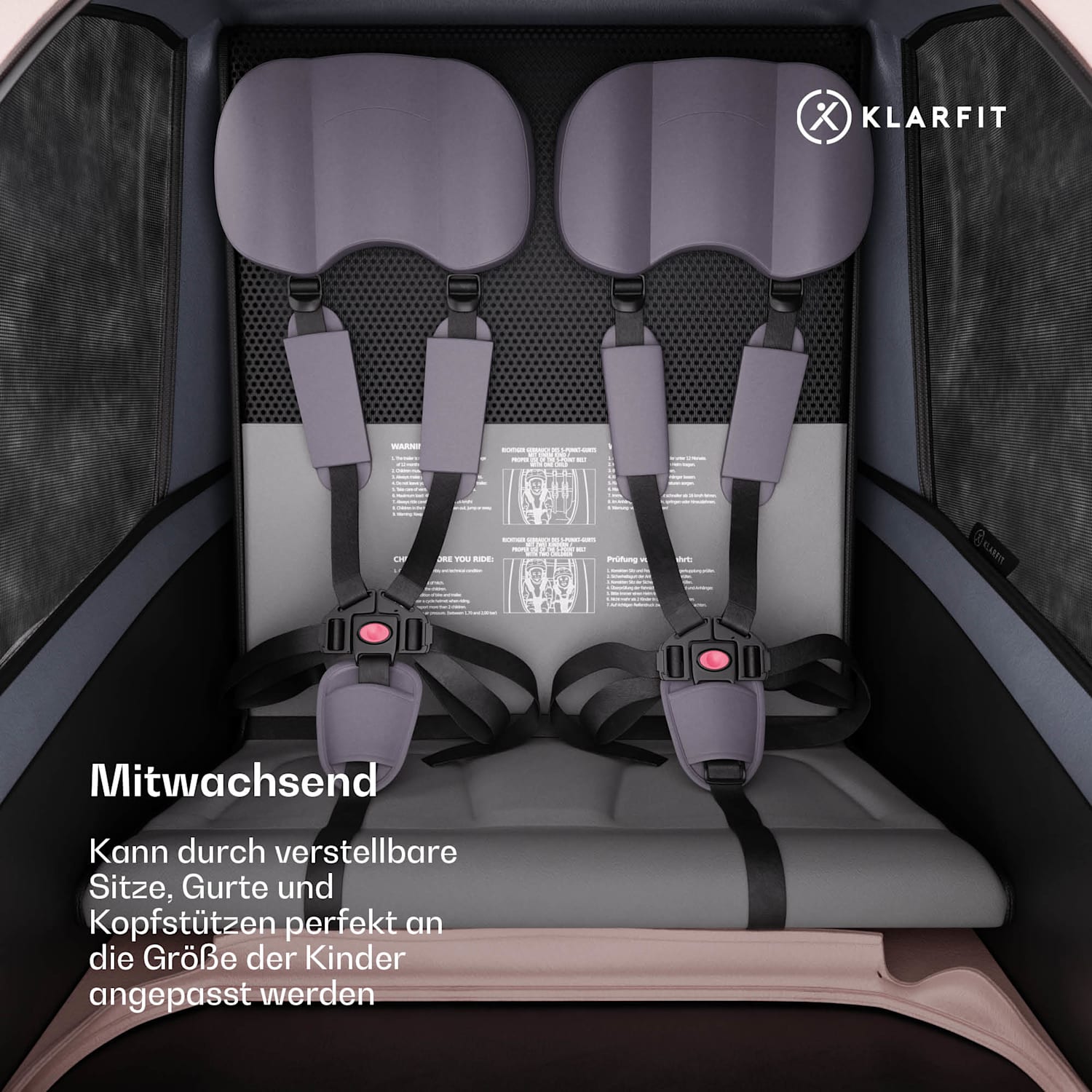 GoKiddo Fahrradanhänger Anhänger/Buggy klappbar integrierte Bremsen mitwachsend für 2 Kinder 