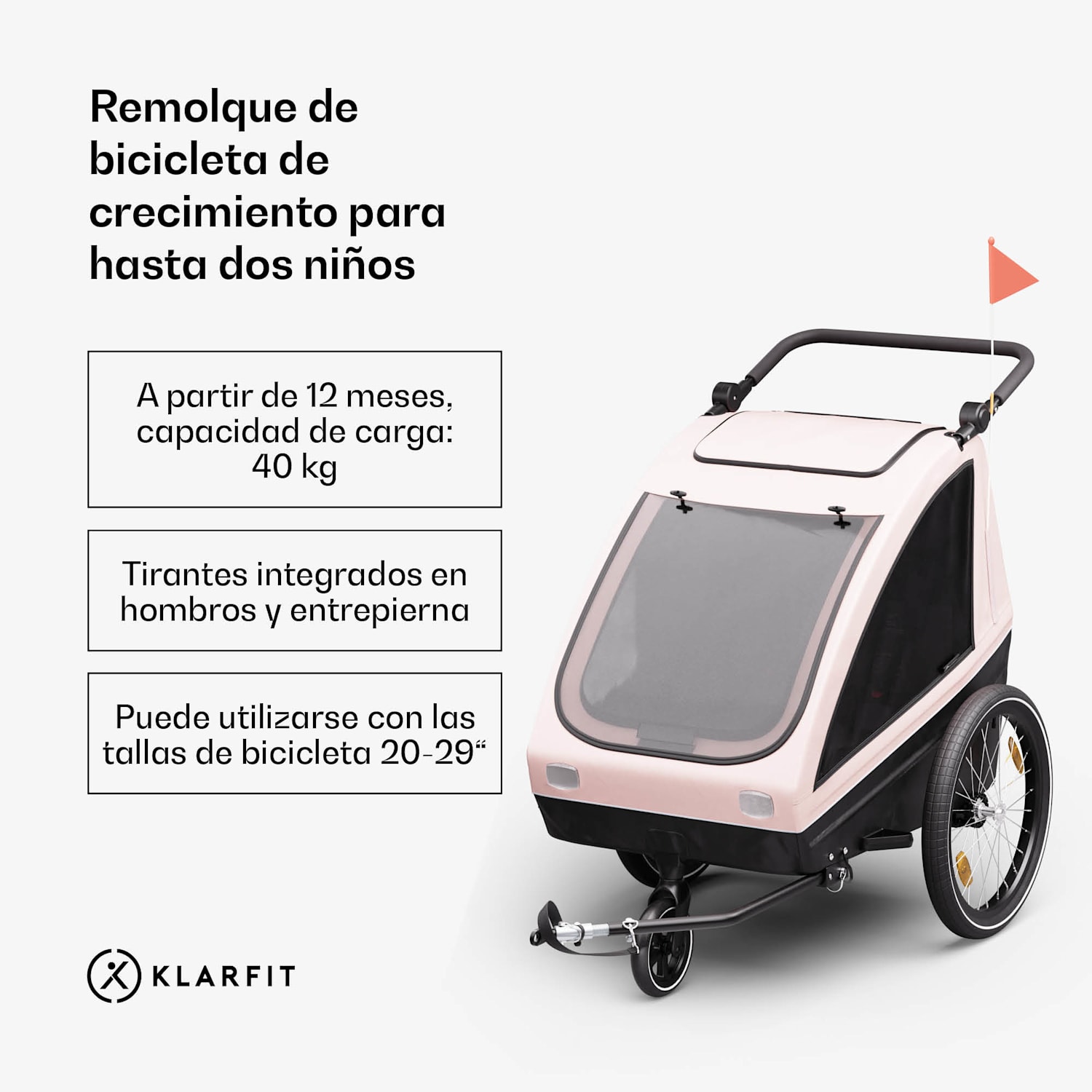 GoKiddo remolque de bicicleta Remolque/buggy plegable frenos integrados crecer con 2 niños 