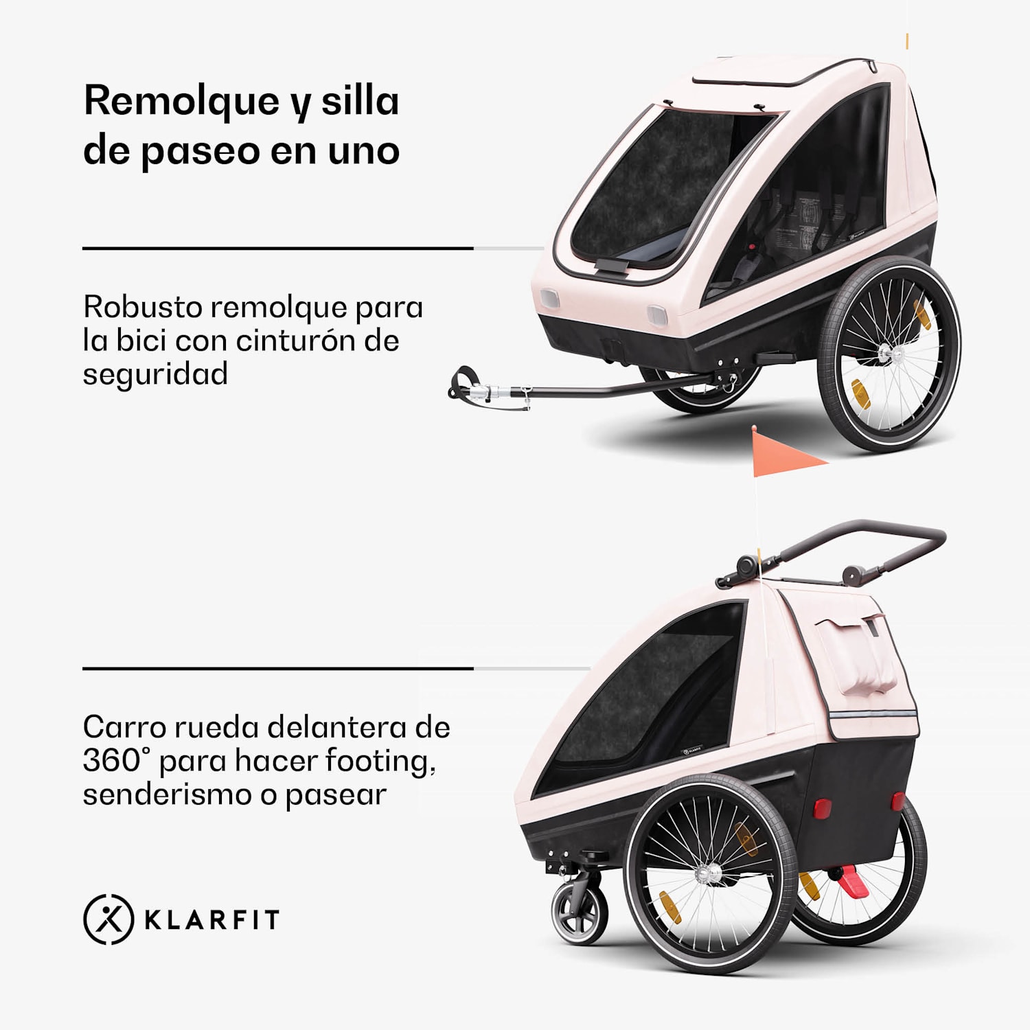 GoKiddo remolque de bicicleta Remolque/buggy plegable frenos integrados crecer con 2 niños 