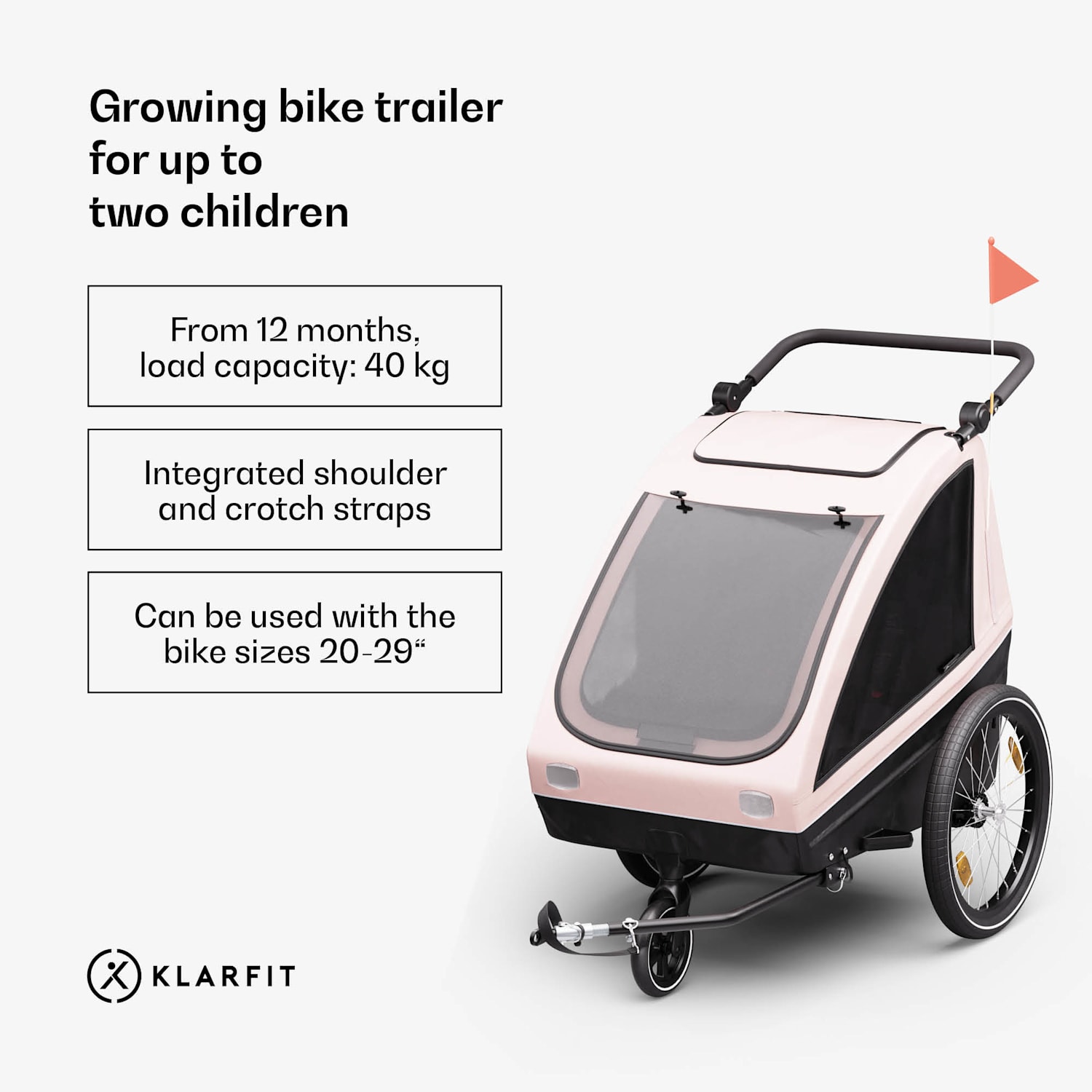 GoKiddo, príves na bicykel, príves/kočík, skladací, integrované brzdy, rastúci, pre 2 deti