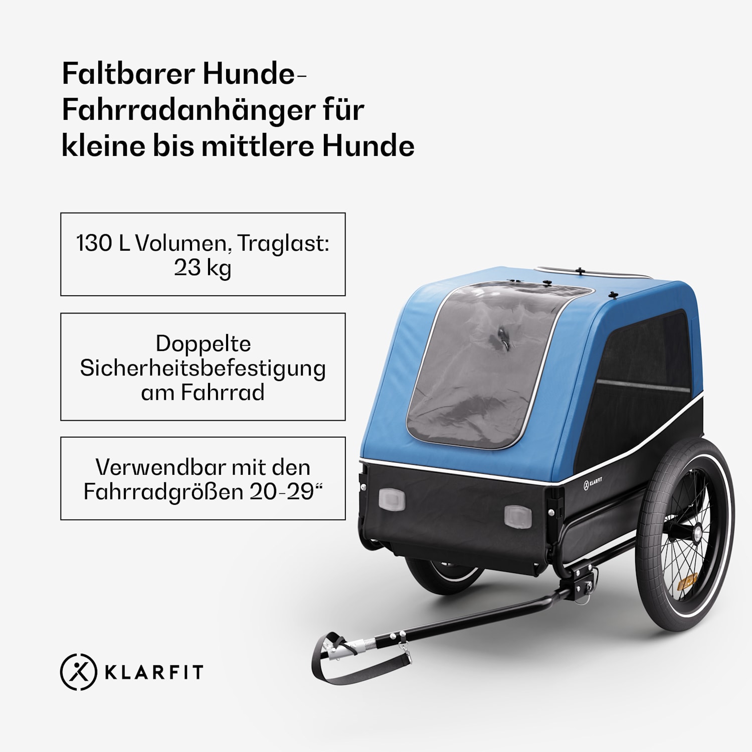 Goldie S Hunde-Fahrradanhänger 130 L kleine/mittlere Hunde Polyester Mesh Fensterabdeckung Trailer 130L | Blau
