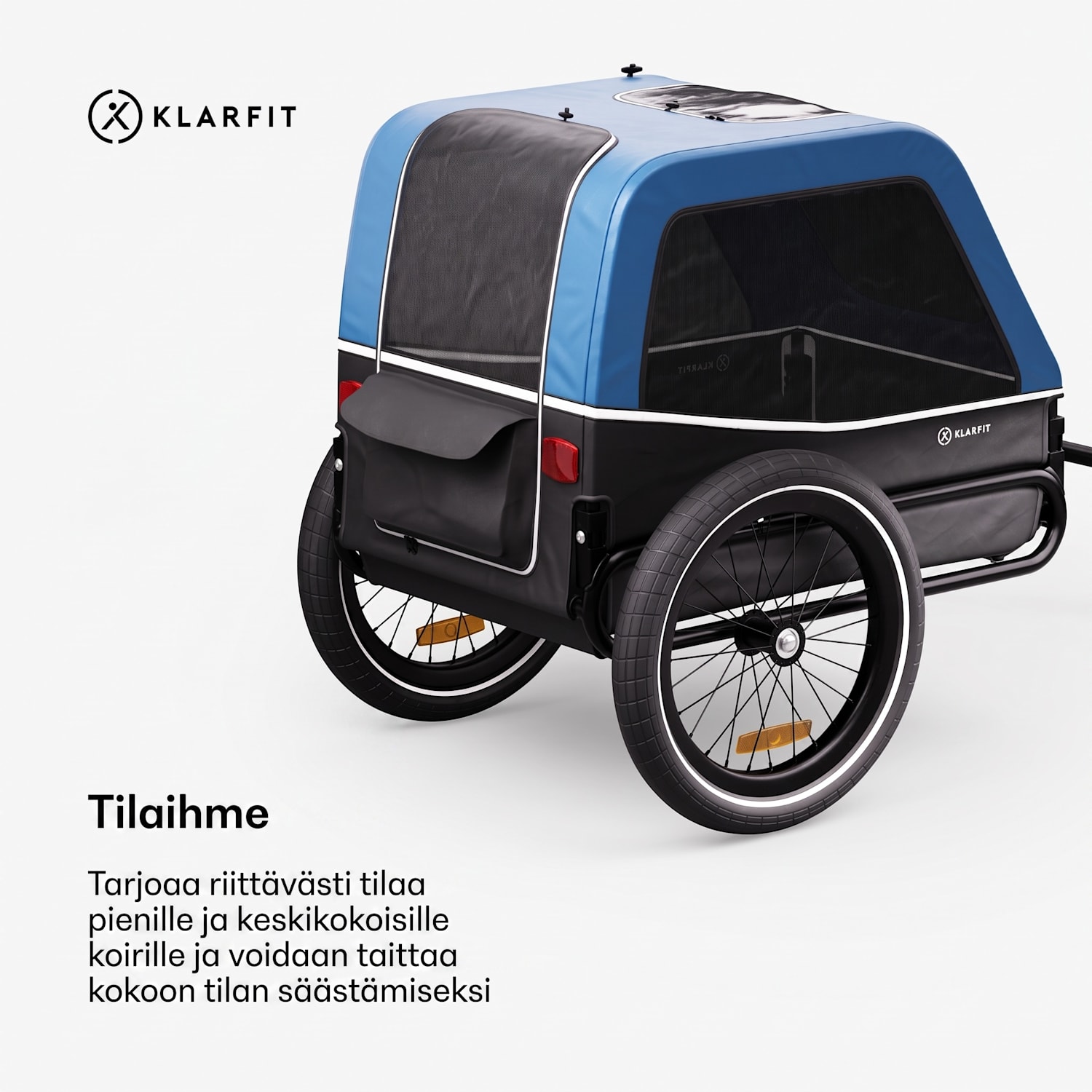 Goldie S koiran peräkärry polkupyörään 130 l pienet/keskikokoiset koirat polyesteri kangasverkko ikkunan suojus Trailer 130L | Sininen