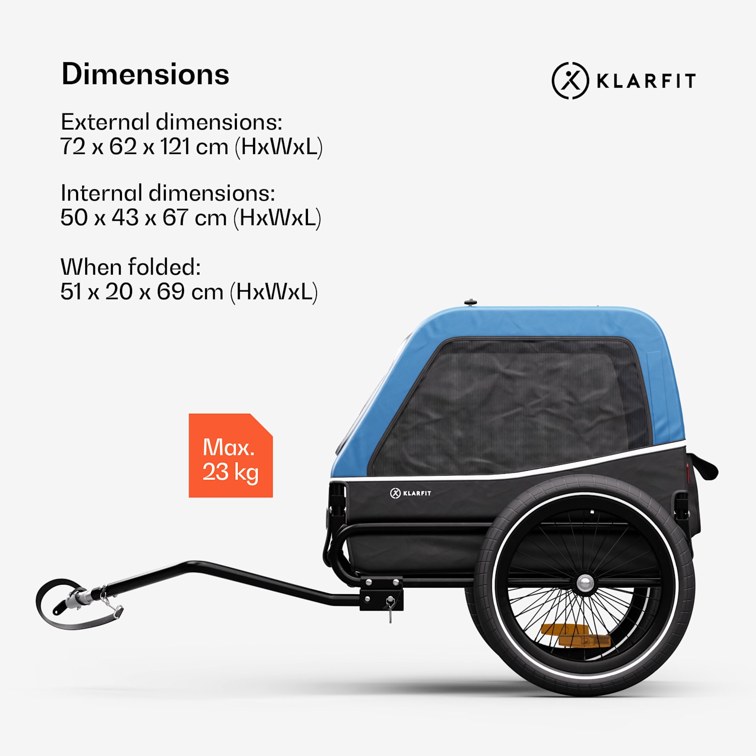 Goldie S, kerékpár utánfutó kutyáknak, 130 l, kis/közepes méretű kutyáknak, poliészter háló, ablakfedelek Trailer 130L | Kék