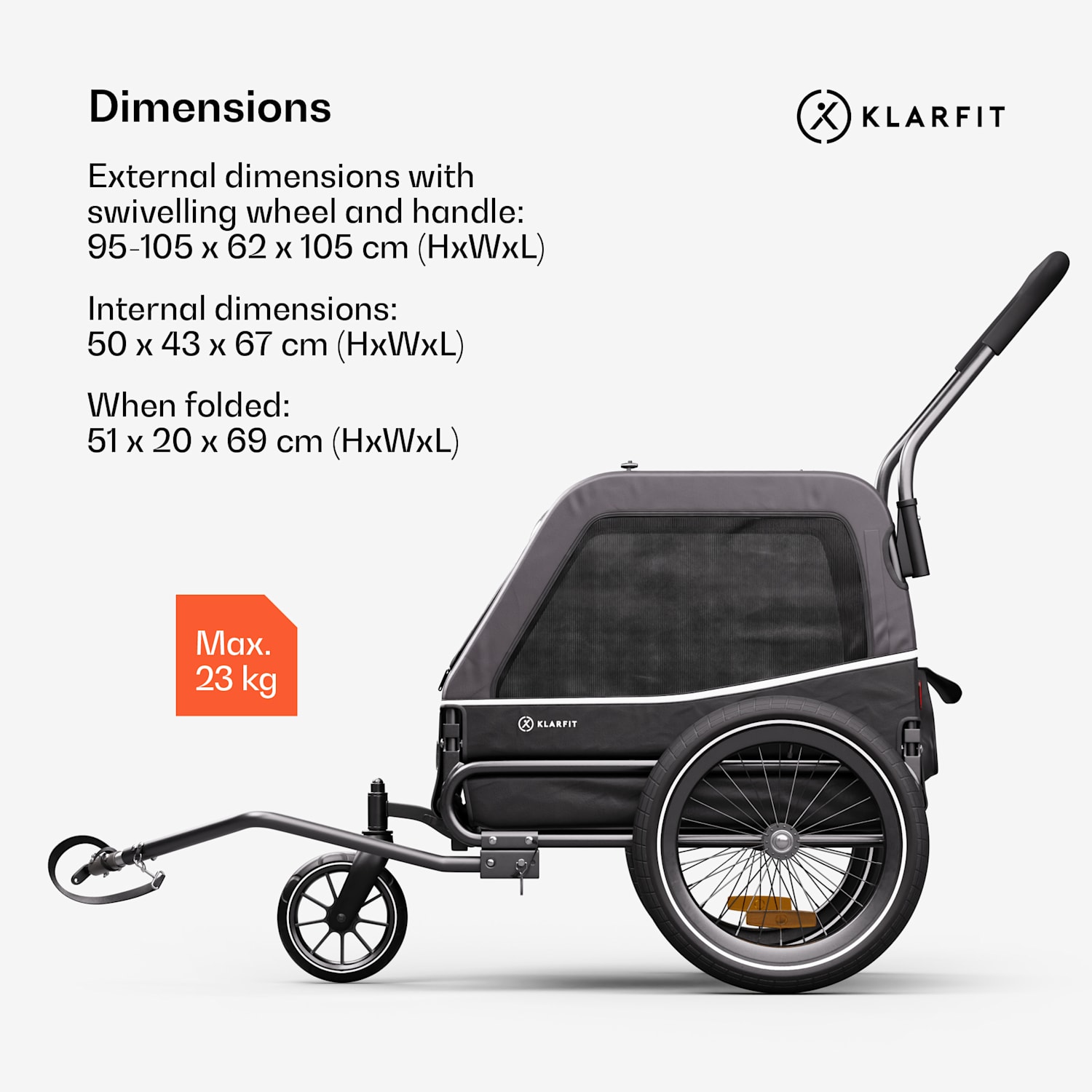 Goldie S Hybrid, kerékpár utánfutó kutyáknak, kis/közepes méretű kutyáknak, poliészter háló Hybrid Trailer & Buggy 130L | Sötét szürke