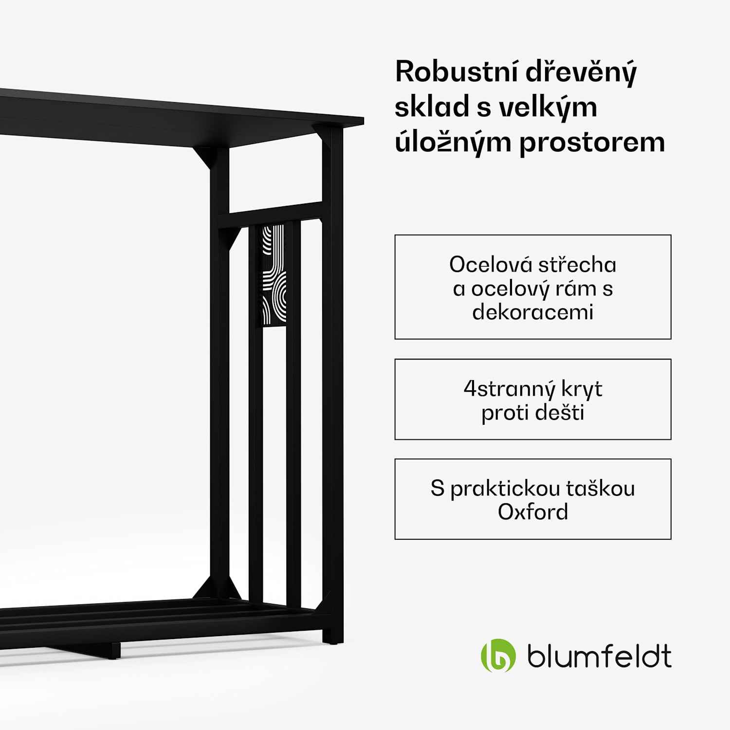 Skladování dřeva Valdivian, 1,5 nakládacího metru, stabilní, ocel, kryt proti dešti, přepravní taška