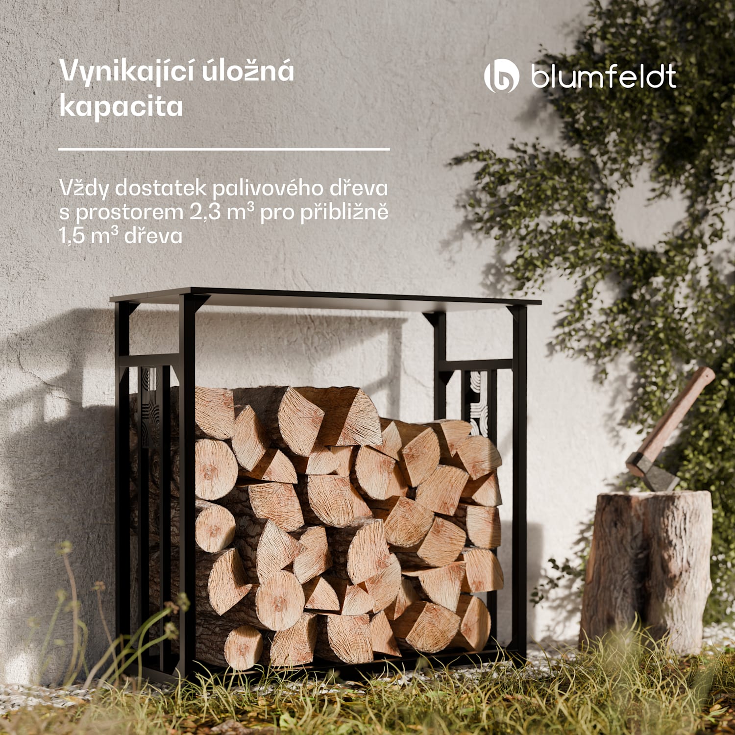 Skladování dřeva Valdivian, 1,5 nakládacího metru, stabilní, ocel, kryt proti dešti, přepravní taška