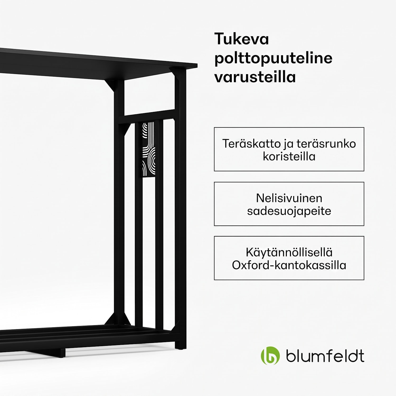 Valdivian puuvarasto | 1,5 kuutiometriä | vakaa | teräs | sadesuoja | kantokassi 