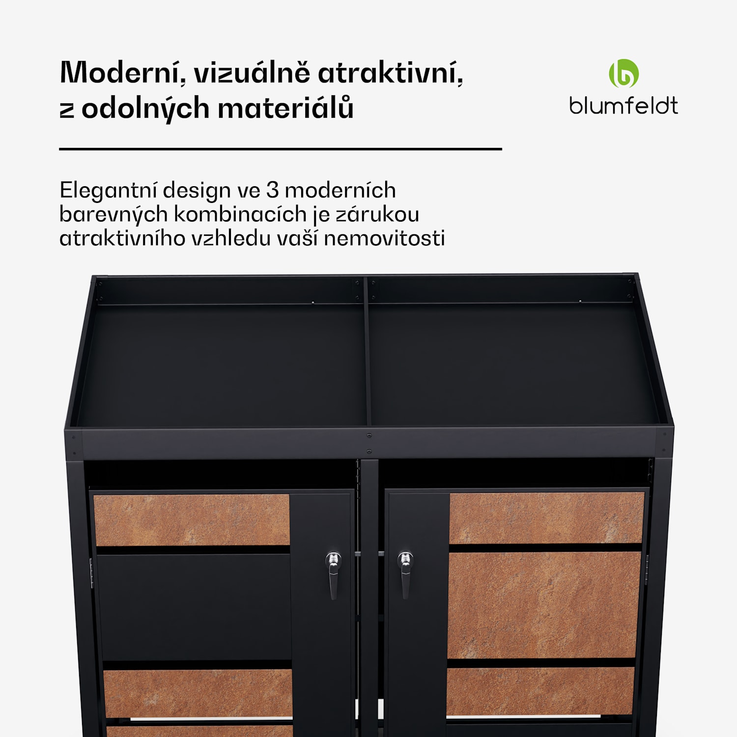 BinSafe, box na odpadky, 2 odpadkové koše, 240 l, uzamykatelný, pozinkovaná ocel odolná vůči povětrnostním vlivům, střecha pro výsadbu 