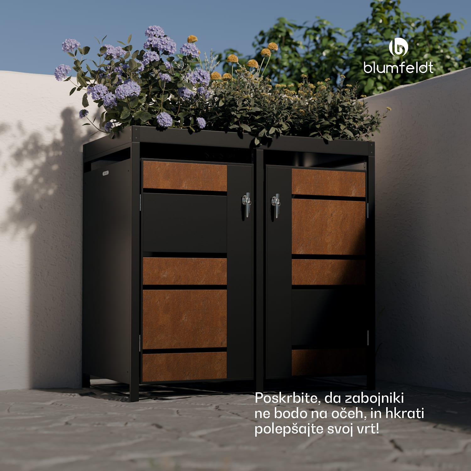 BinSafe kontejner za smeti, 2 koša za odpadke, 240 L, vremensko odporna streha za sajenje iz pocinkanega jekla, ki jo je mogoče zakleniti 