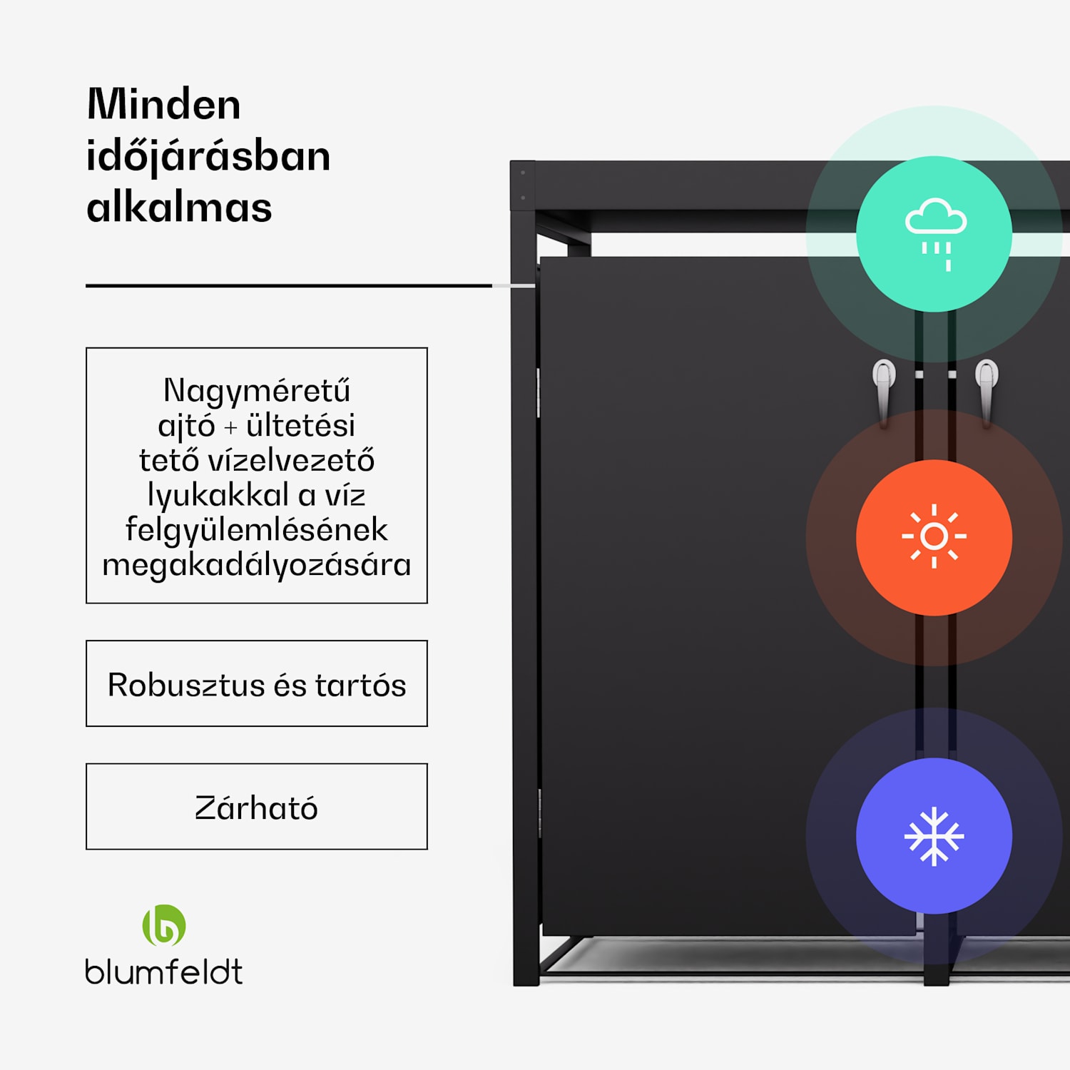 BinSafe, szemétkosár tároló doboz, 3 szemétkosár, 240 l, zárható, időjárásálló horganyzott acél, beültethető tető 