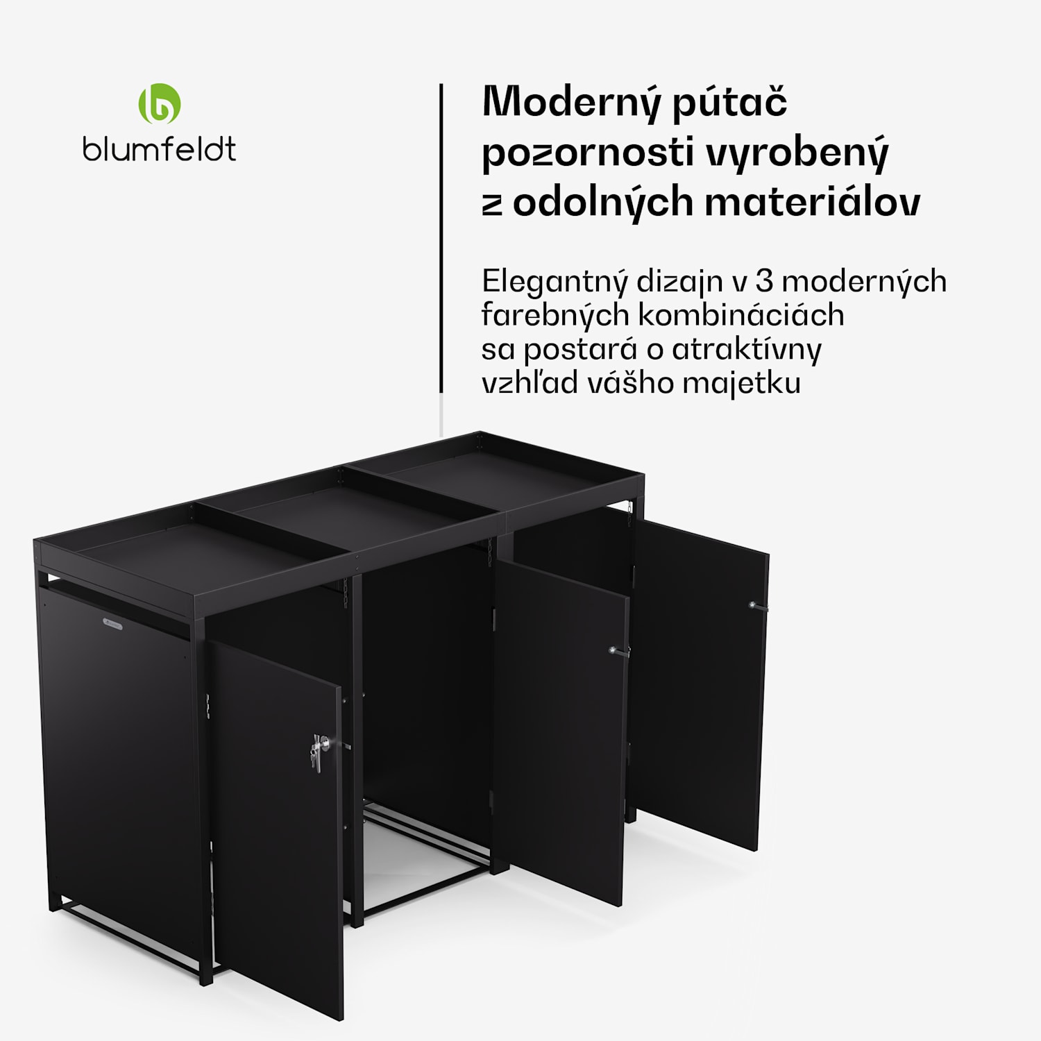 BinSafe, box na odpadky, 3 odpadkové koše, 240 l, uzamykateľný, pozinkovaná oceľ odolná voči poveternostným vplyvom, výsadbová strecha